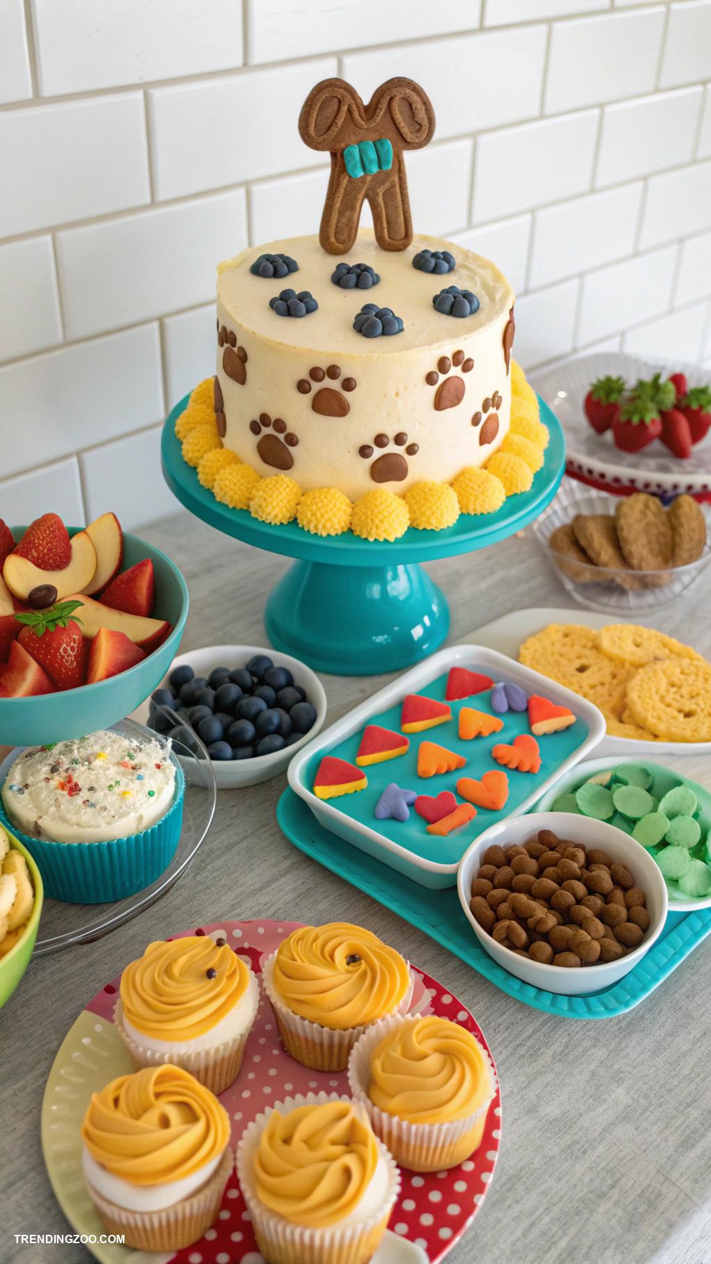 dog themed birthday party Paw some cake and treat buffet