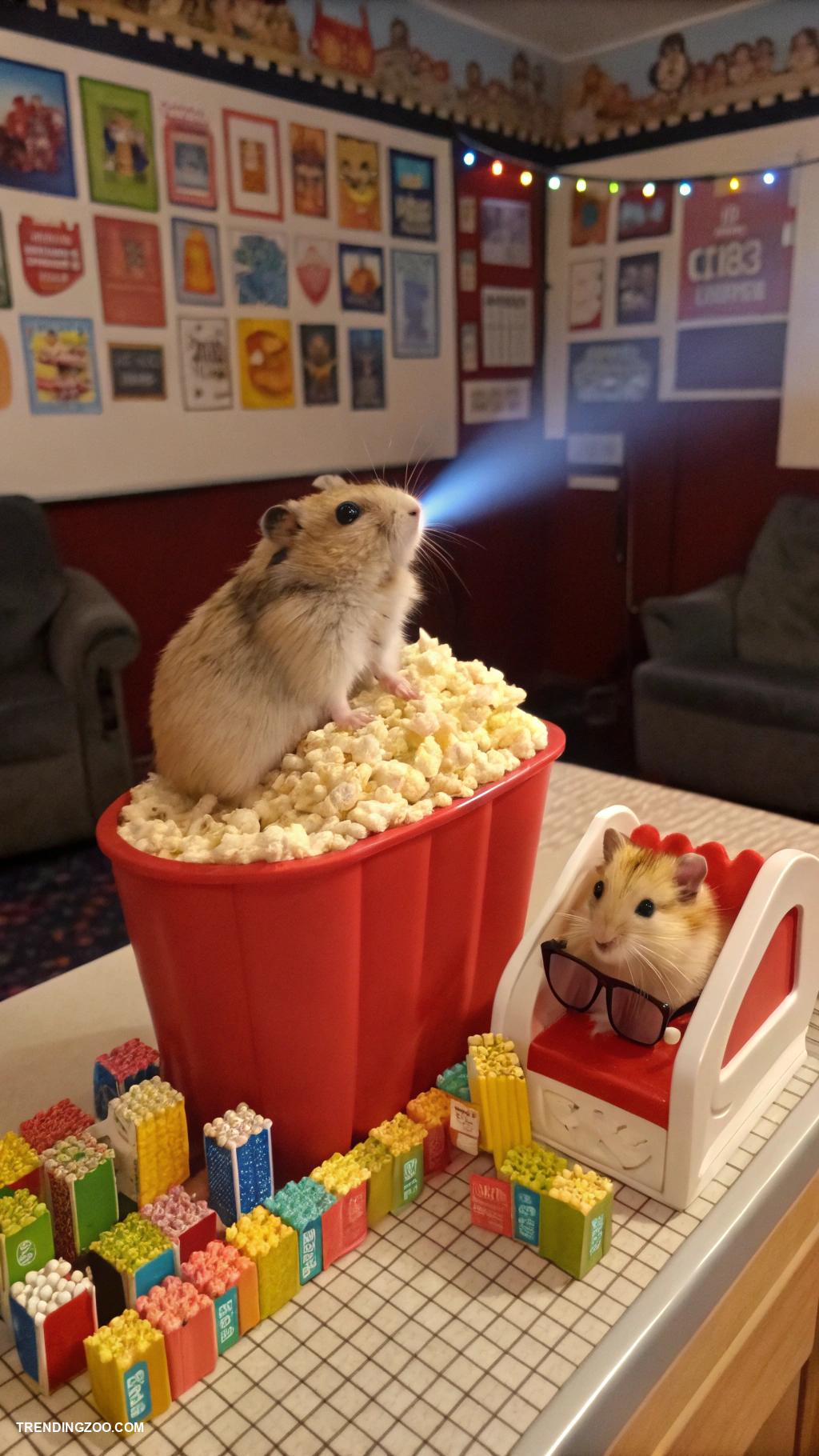 funny hamsters Hamster movie night popcorn and tiny seats