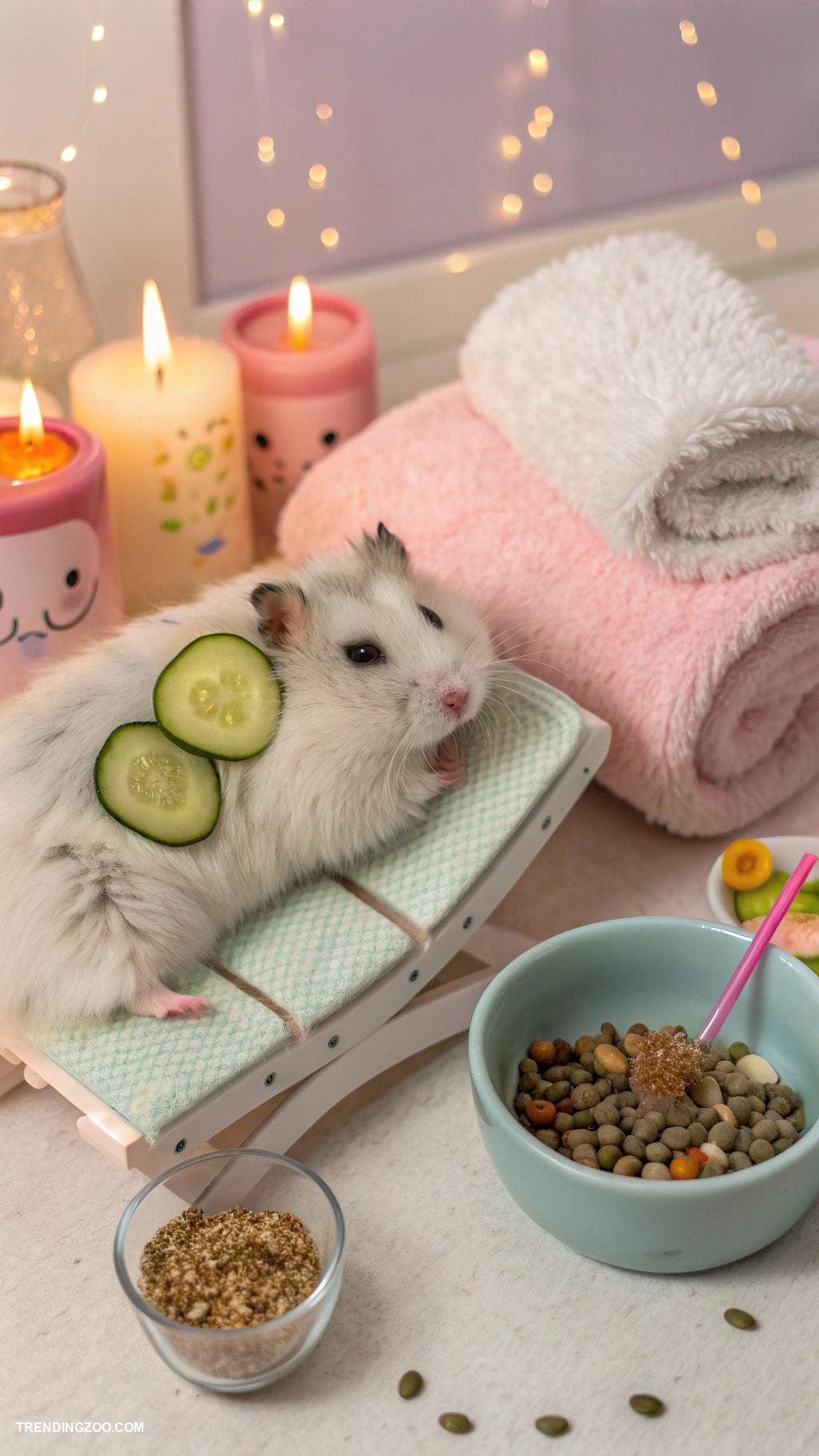 funny hamsters Hamster spa day tiny cucumbers on eyes