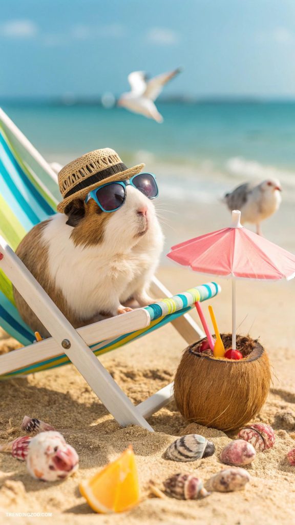guinea pig tattoo ideas Guinea pig lounging on a beach chair
