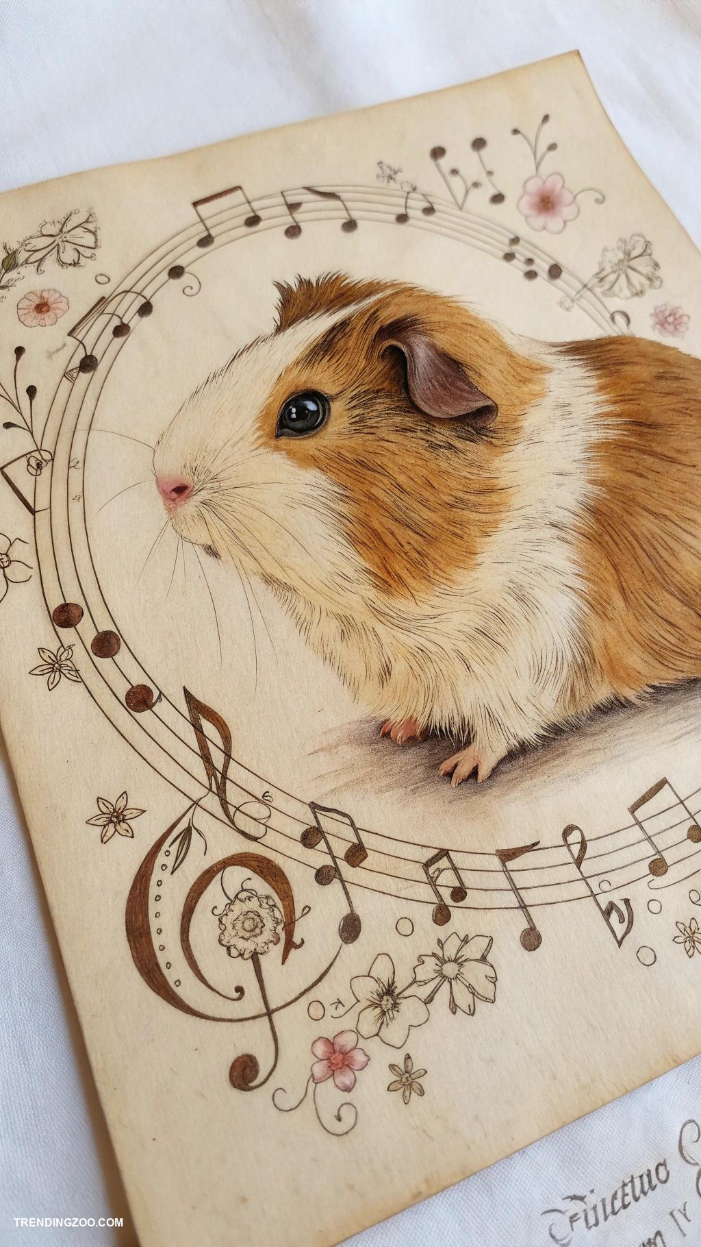guinea pig tattoo ideas Vintage style guinea pig with music notes