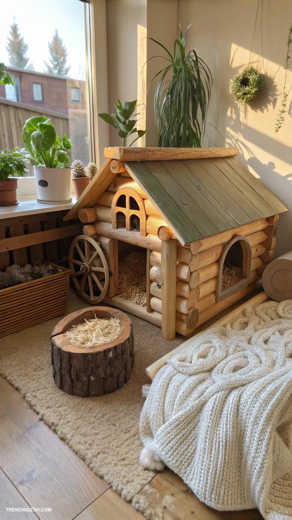 hamster cage ideas DIY log cabin with natural wood features