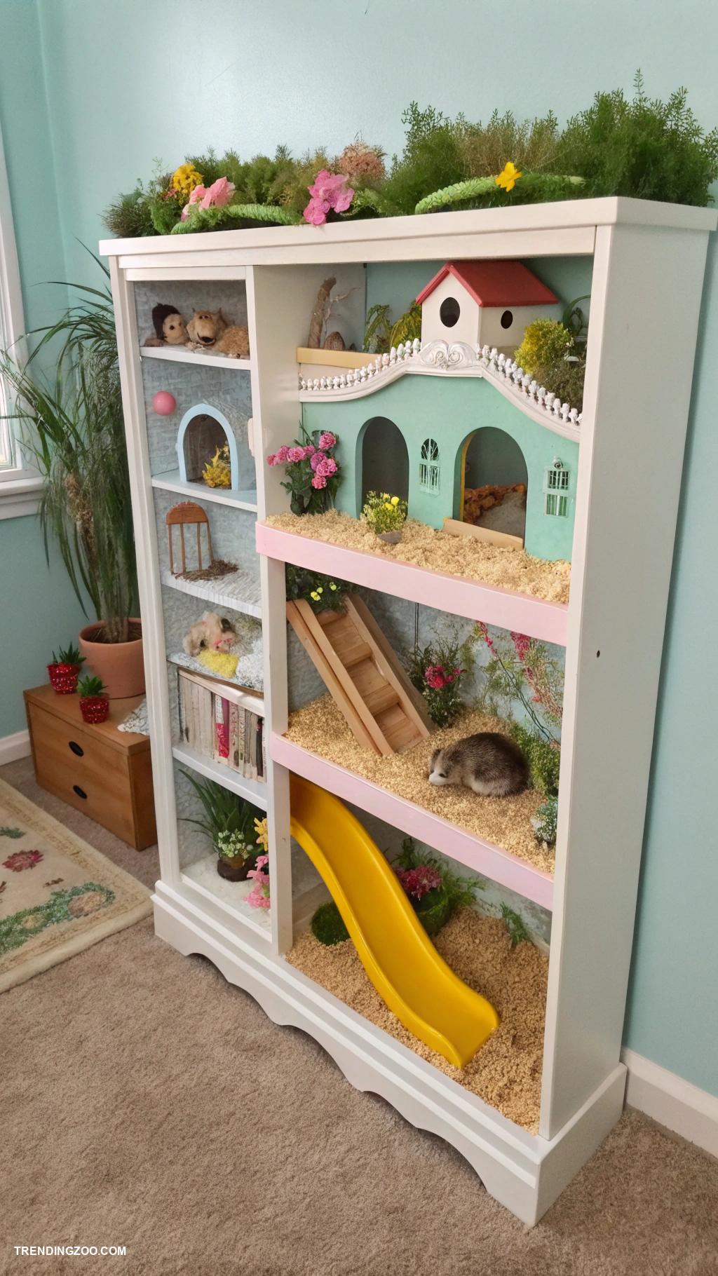 hamster cage ideas Repurposed bookshelf turned hamster amusement park