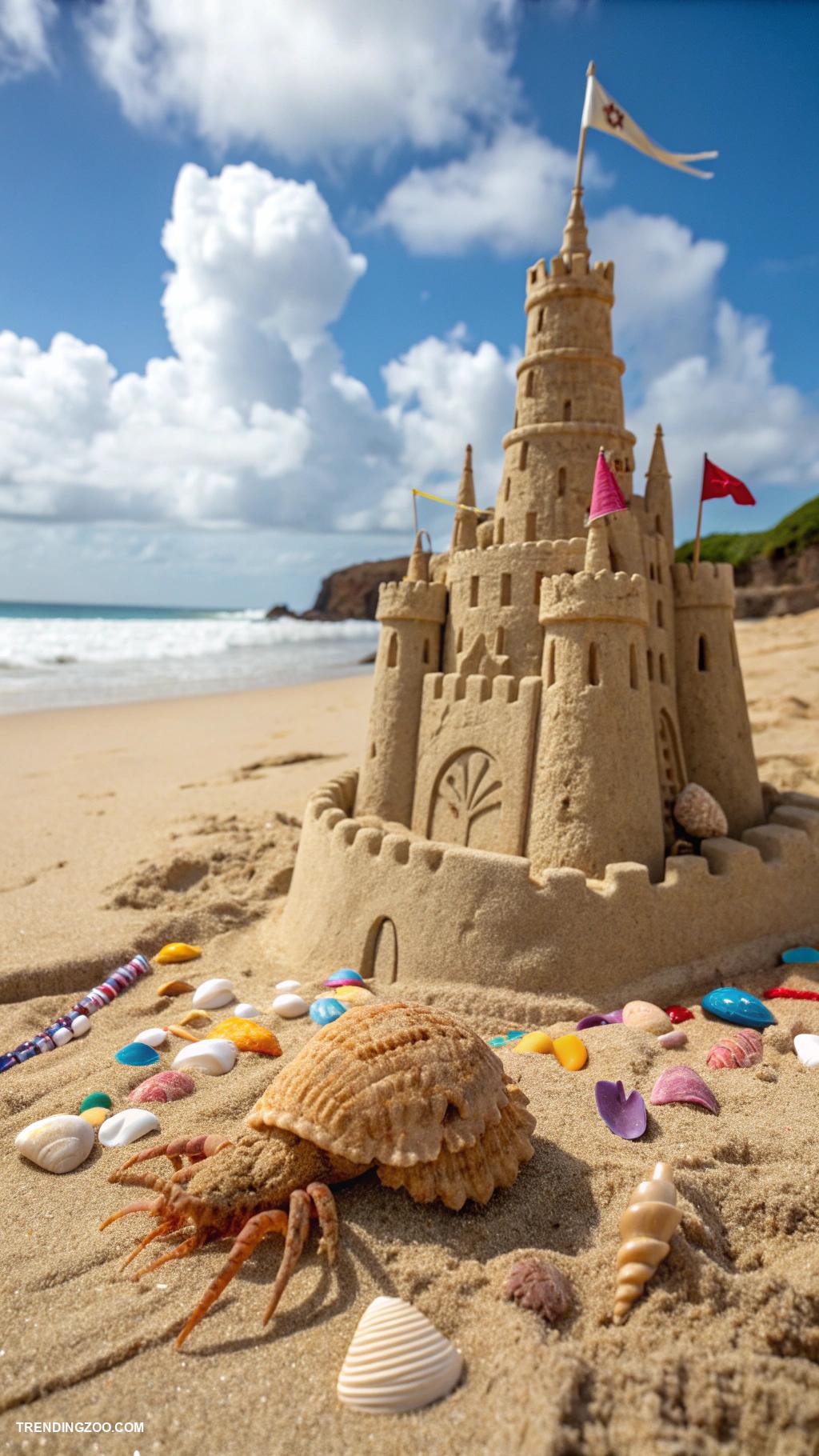 hermit crab habitat ideas Beach sandcastle environment with shells