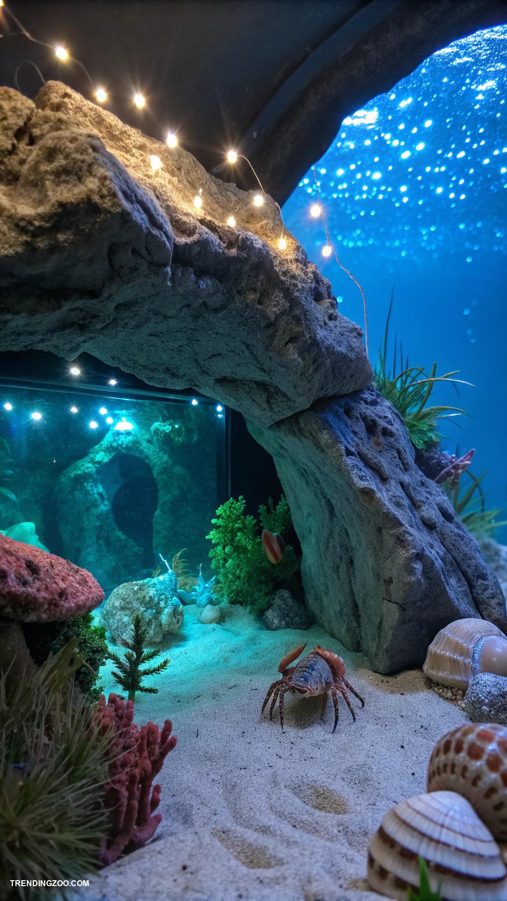 hermit crab habitat ideas Underwater cave with LED lighting