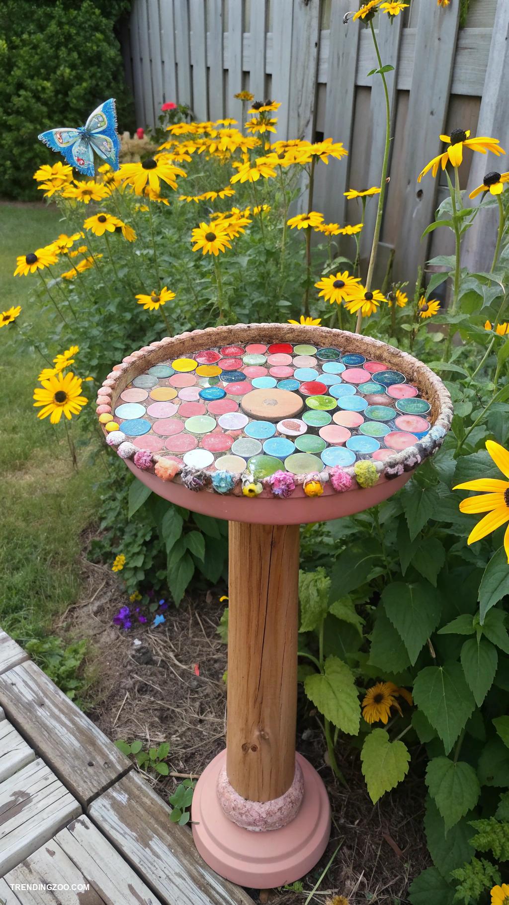 homemade bird baths Make a colorful bottle cap bird bath
