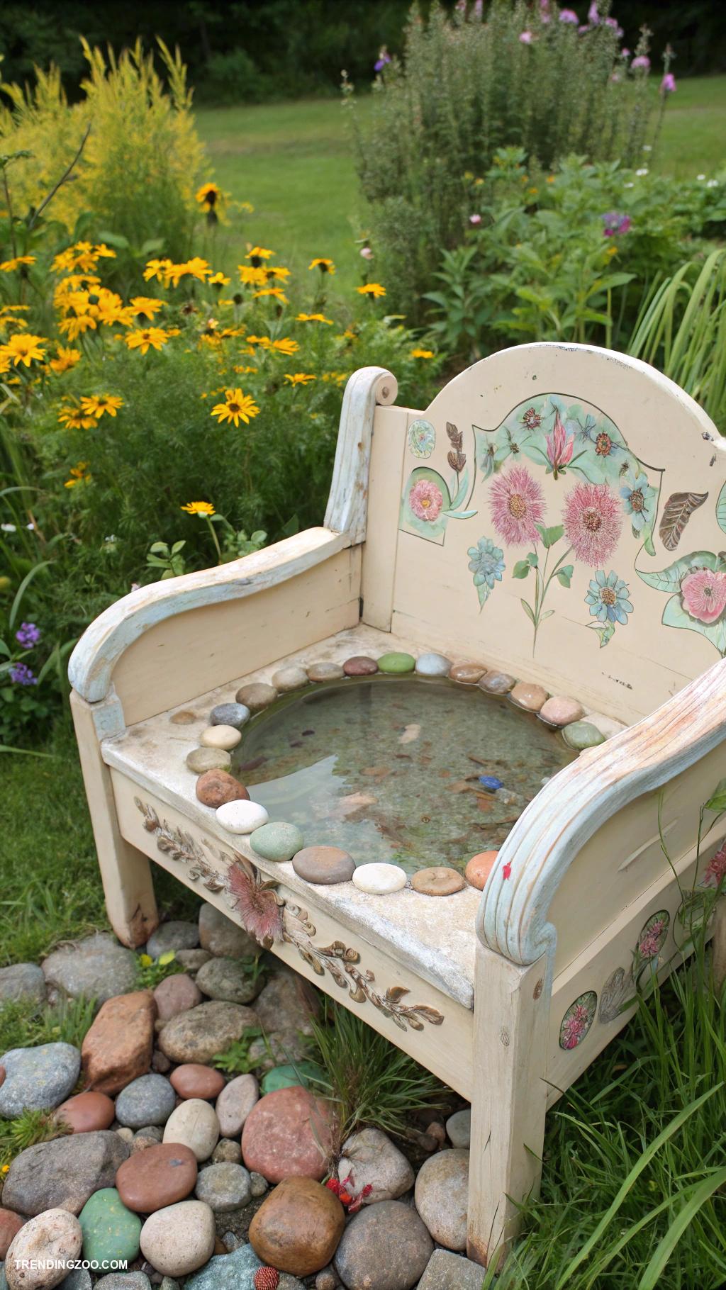 homemade bird baths Utilize a vintage seat as a bird bath