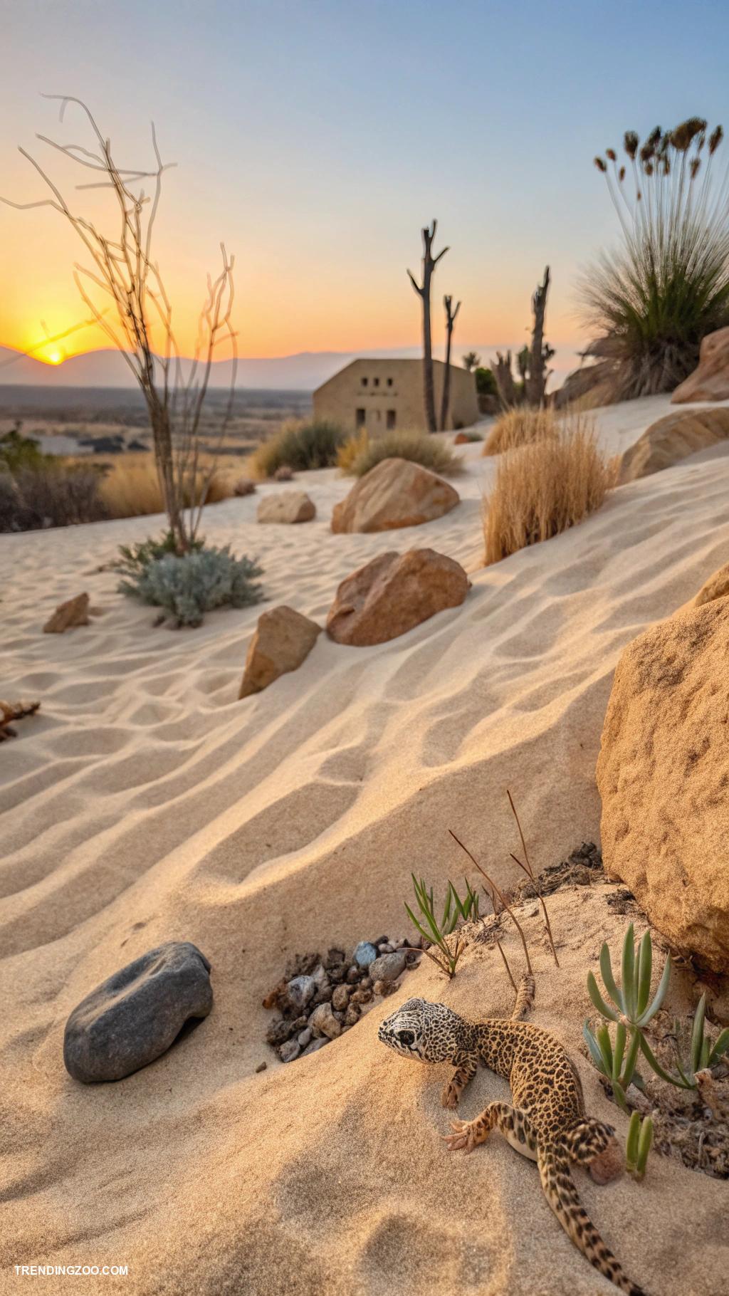 leopard gecko terrarium ideas Desert landscape with sand and rocks