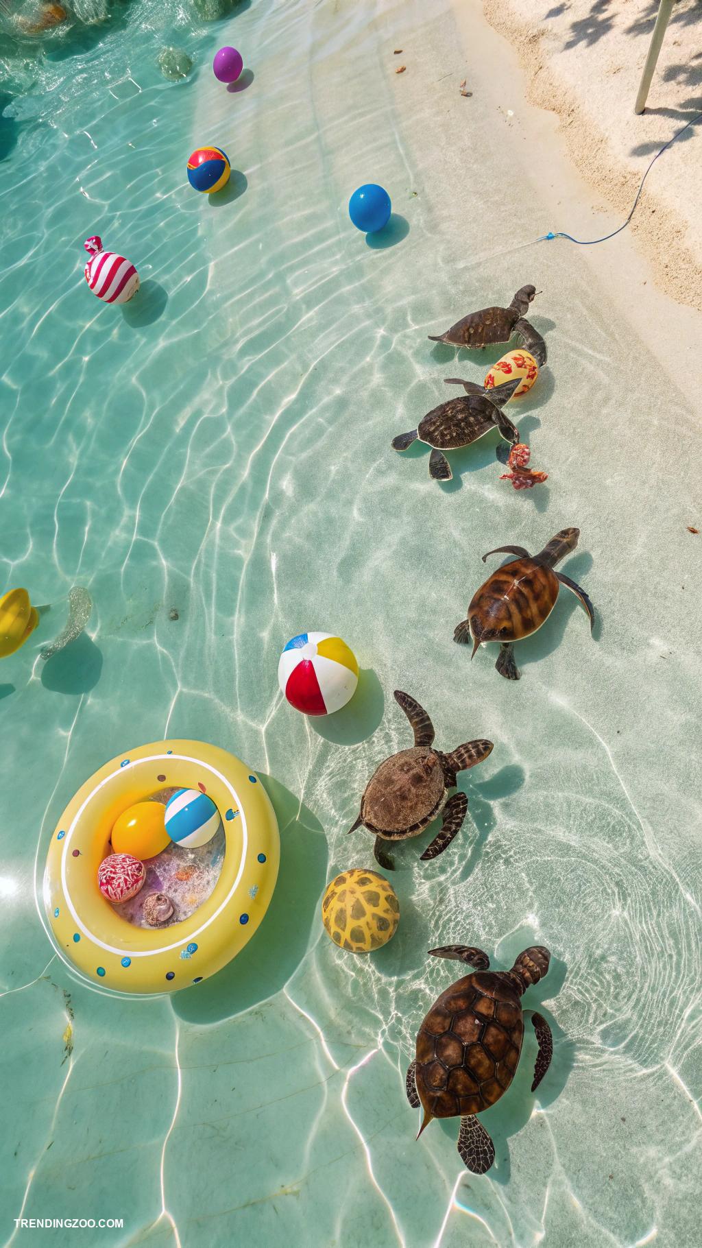 baby turtles Teach turtles to swim using floating toys