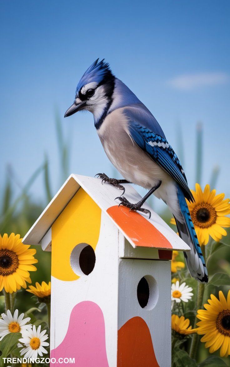 bird house painting ideas Abstract shapes and bold color splashes