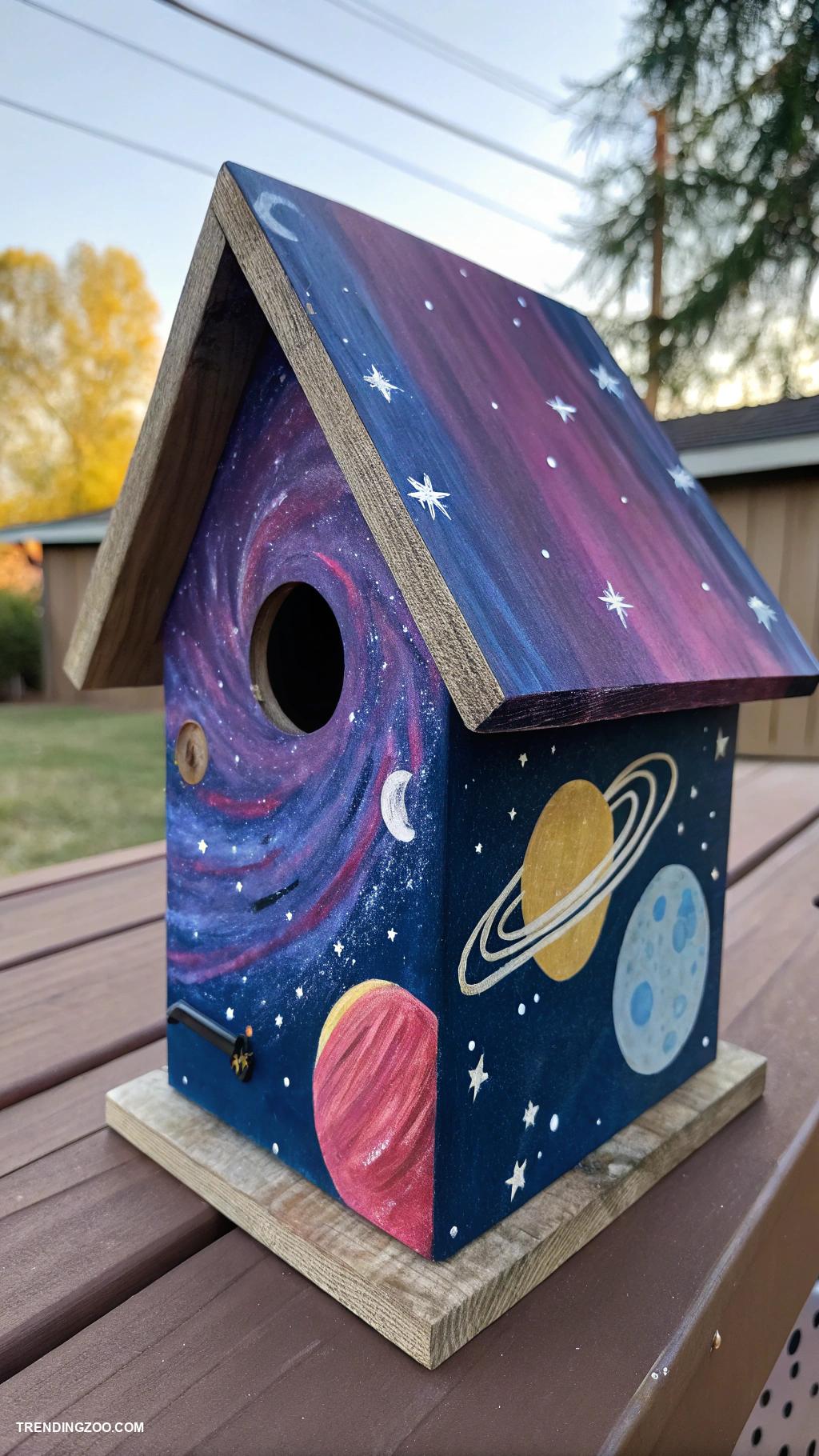 bird house painting ideas Galaxy inspired with stars and planets