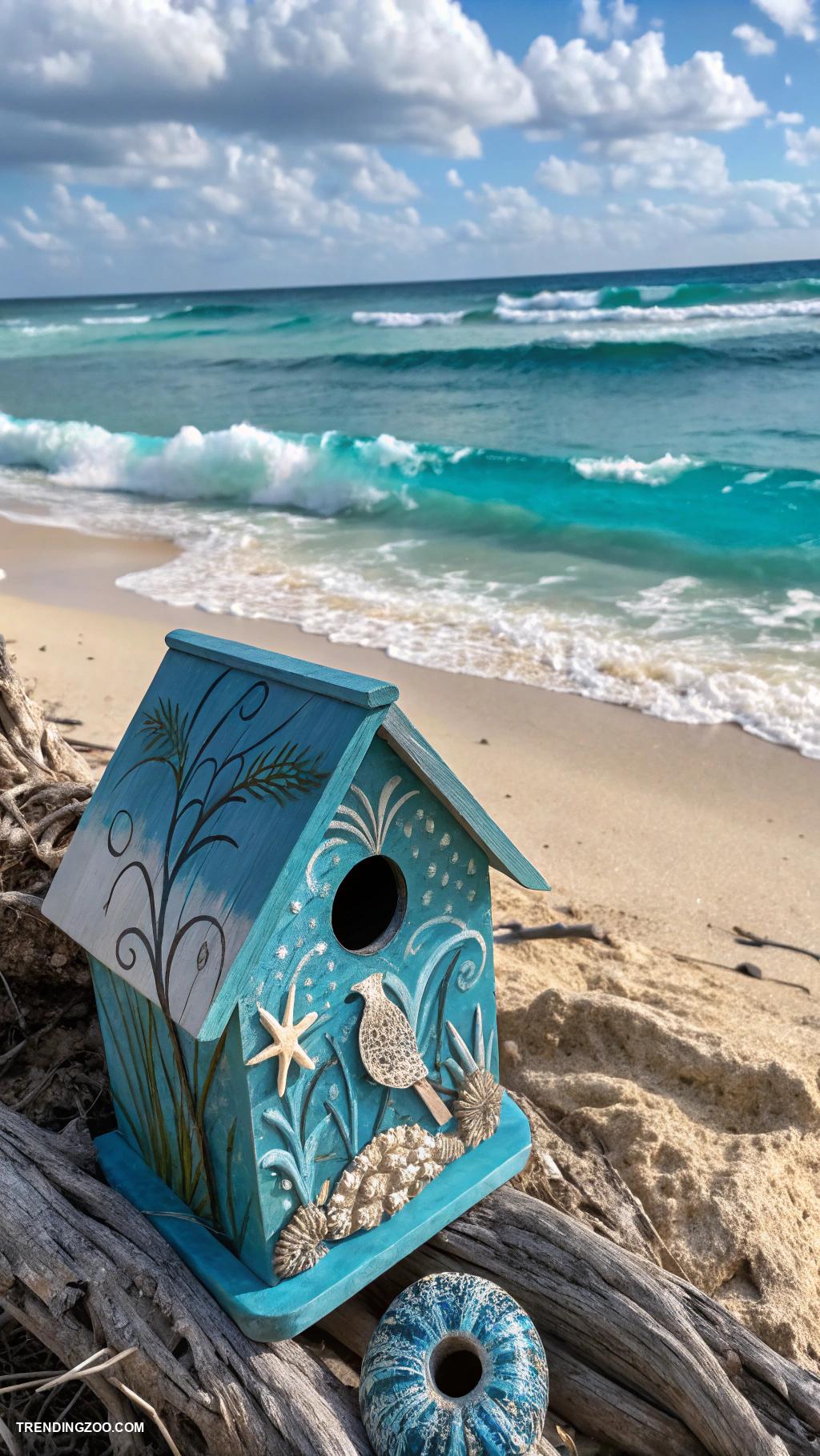 bird house painting ideas Ocean waves in shades of blues