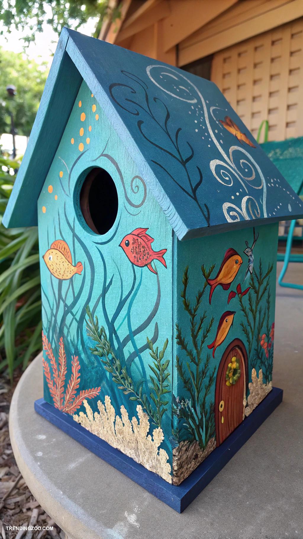 bird house painting ideas Underwater theme with fish and seaweed