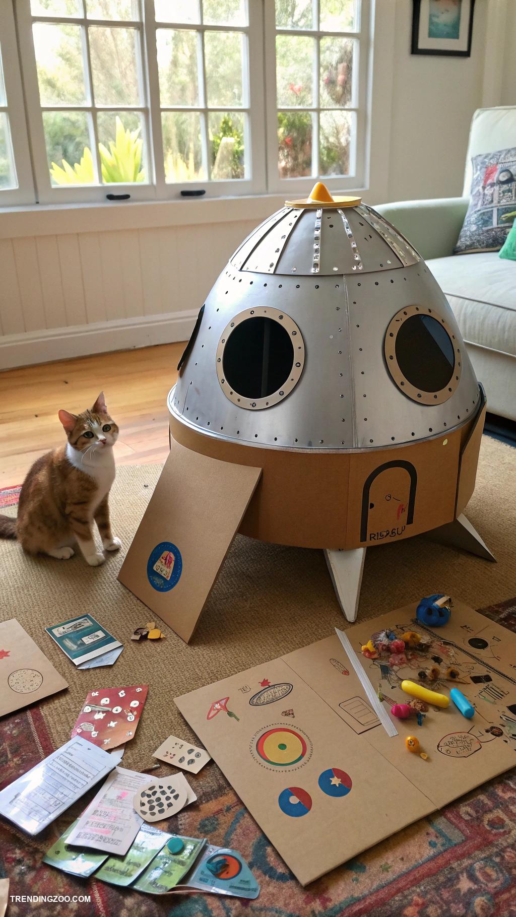 cardboard cat house diy Flat pack spaceship for adventurous cats