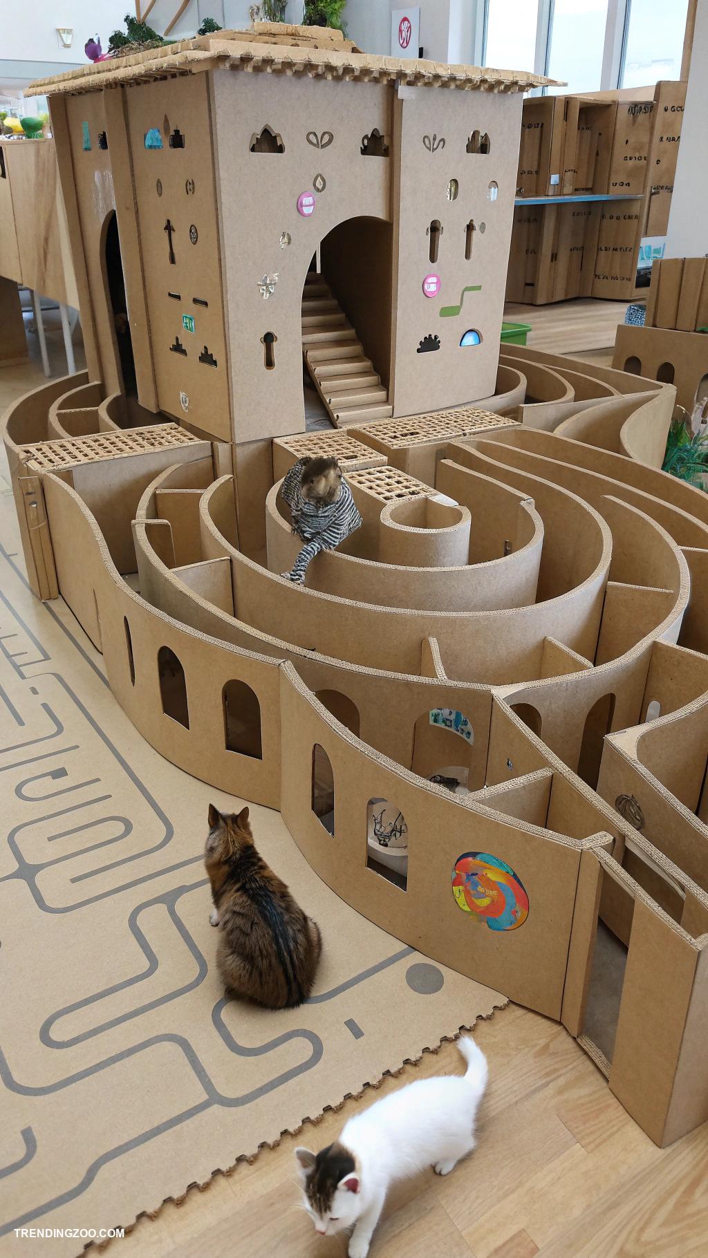 cardboard cat house diy Interactive maze with surprise hiding spots