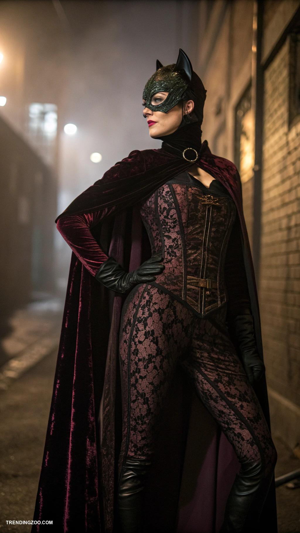 cat woman costumes Gothic Catwoman with dark lace and velvet