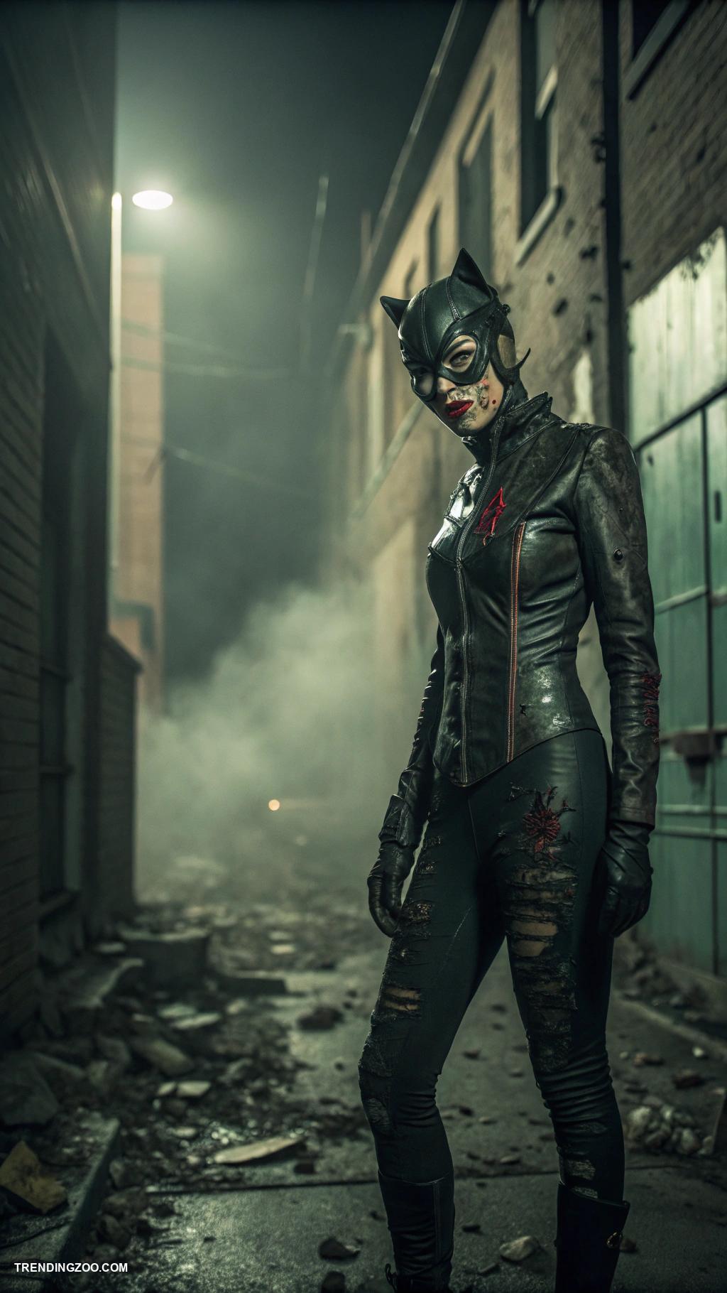 cat woman costumes Zombie Catwoman with tattered costume