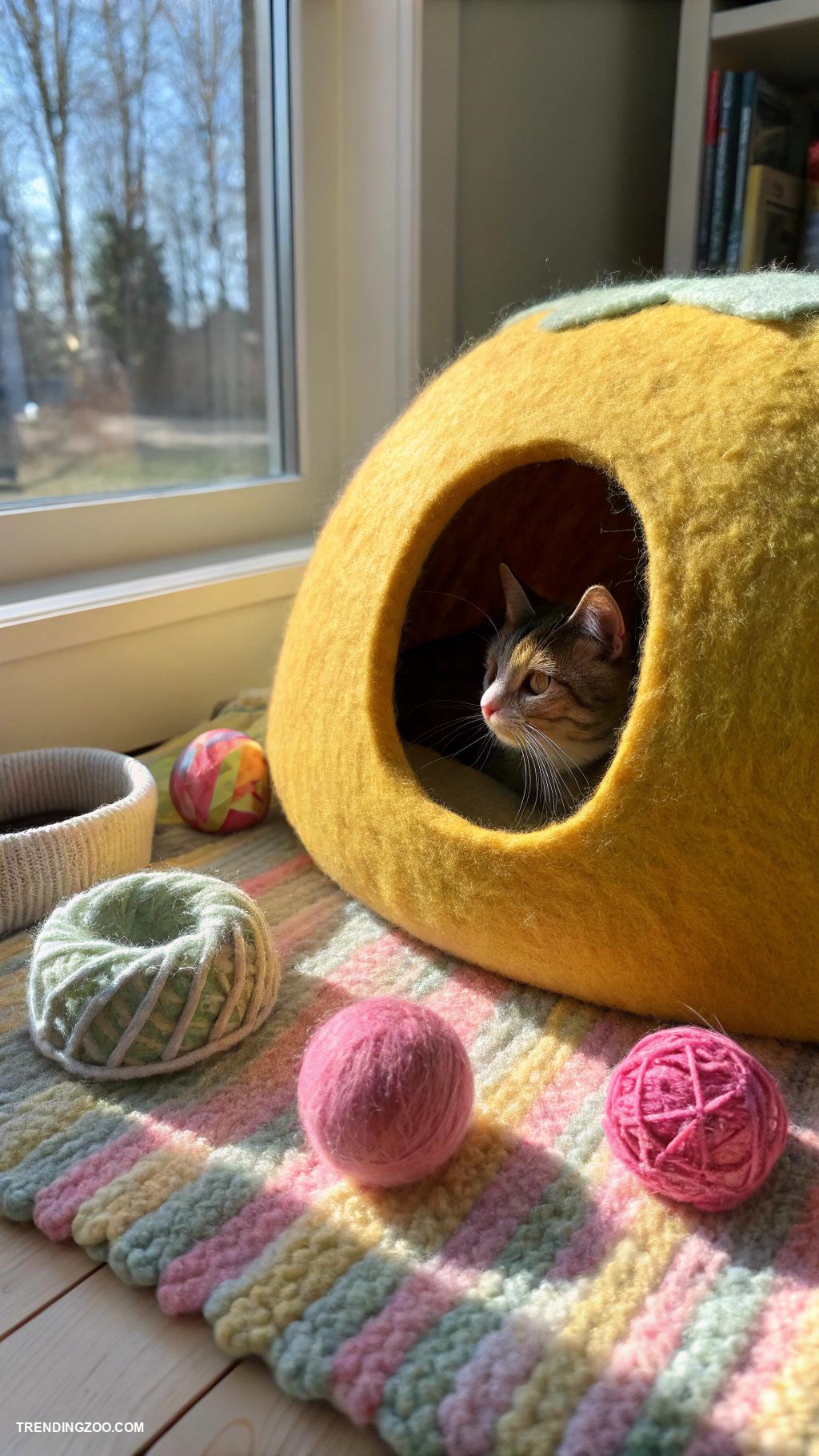 cats diy projects Felted wool cat cave for cozy napping