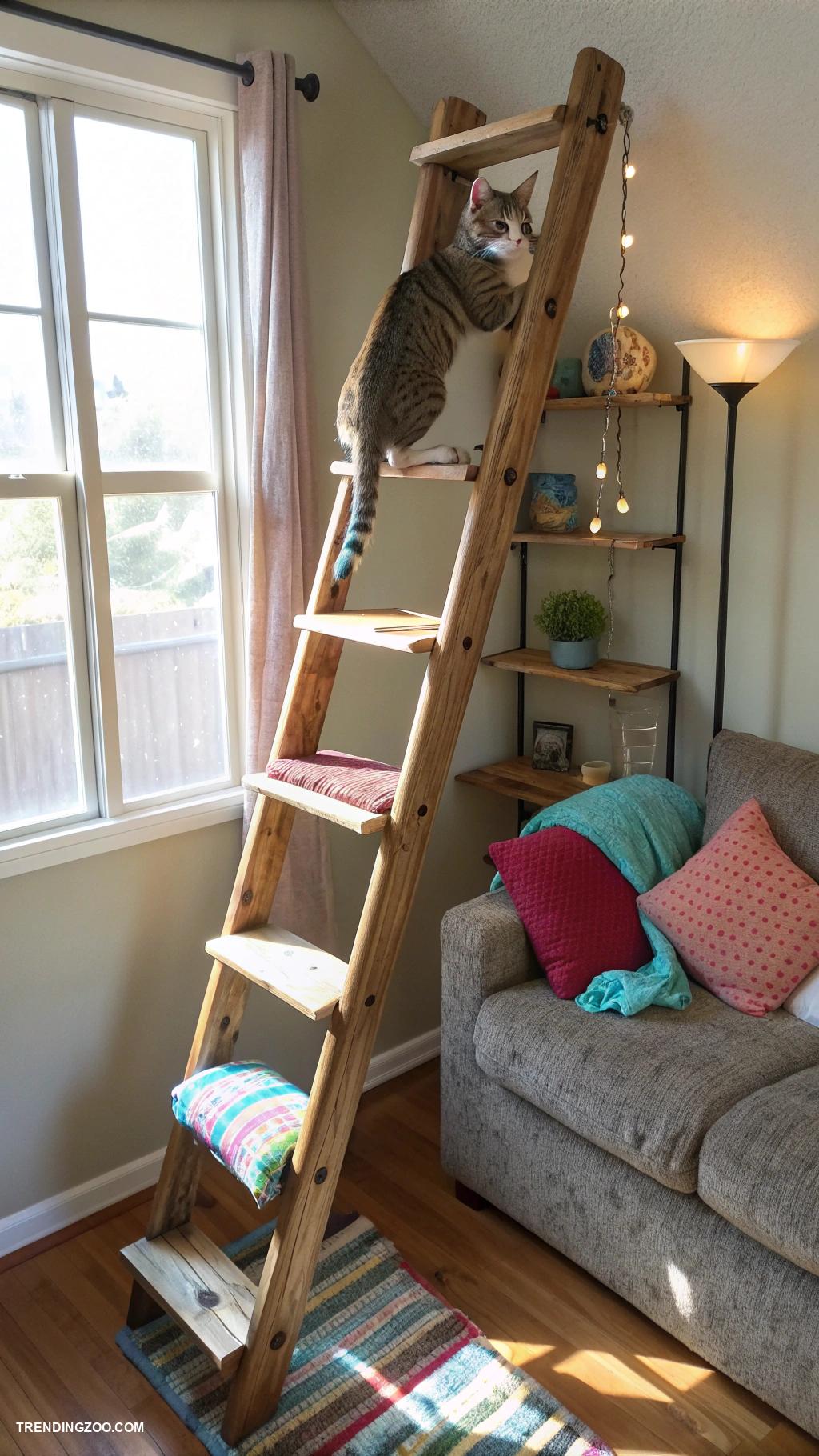 cats diy projects Repurposed ladder as a climbing tower