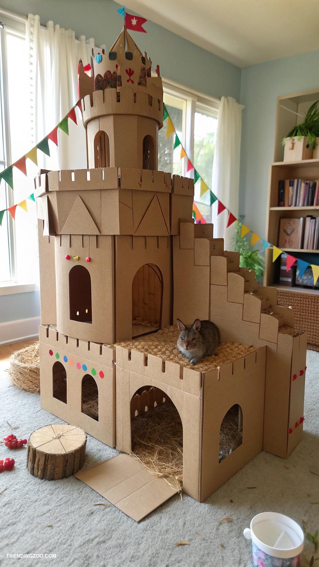 chinchilla cage ideas DIY cardboard maze inside spacious cage