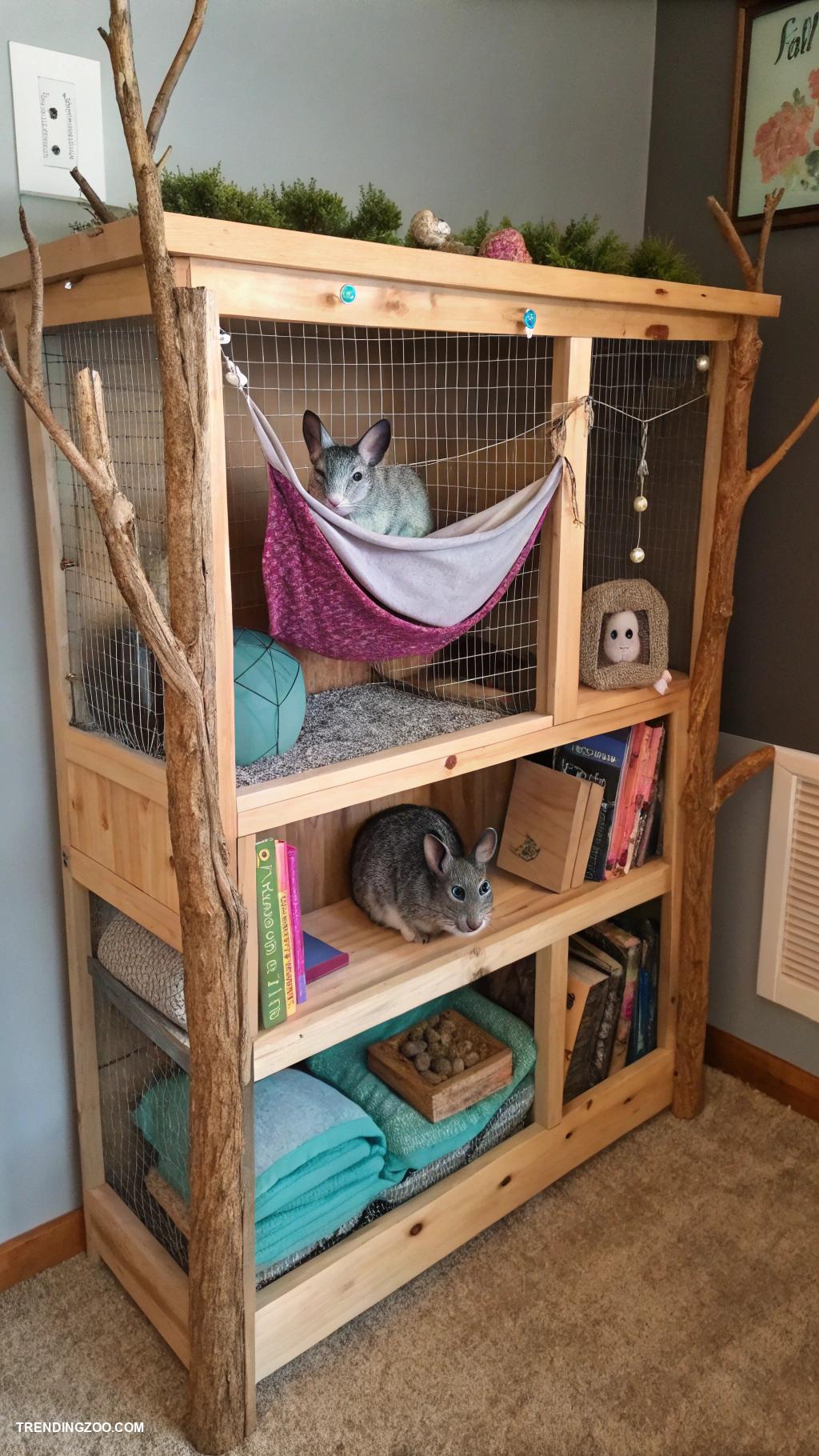 chinchilla cage ideas Repurposed wooden bookshelf as habitat
