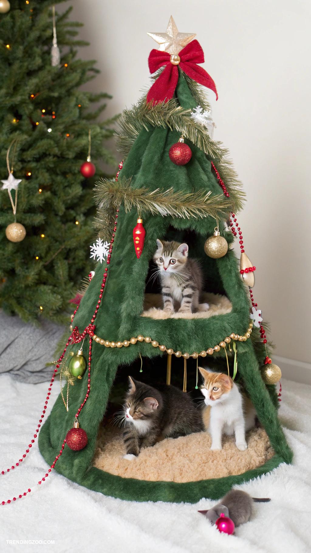 christmas animals Festive cat tree decorated like a pine tree