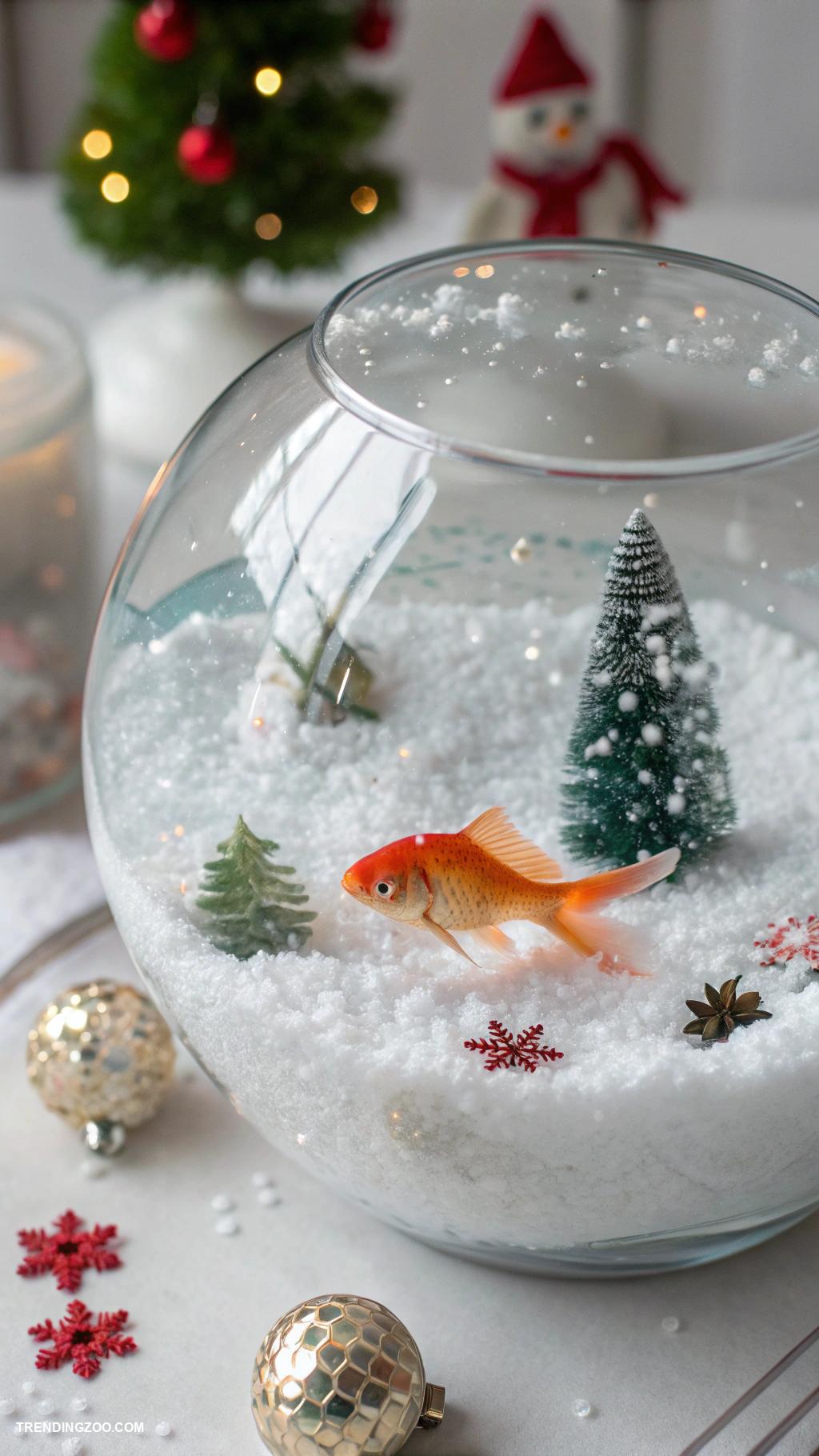 christmas animals Goldfish bowl resembling a snowy winter scene