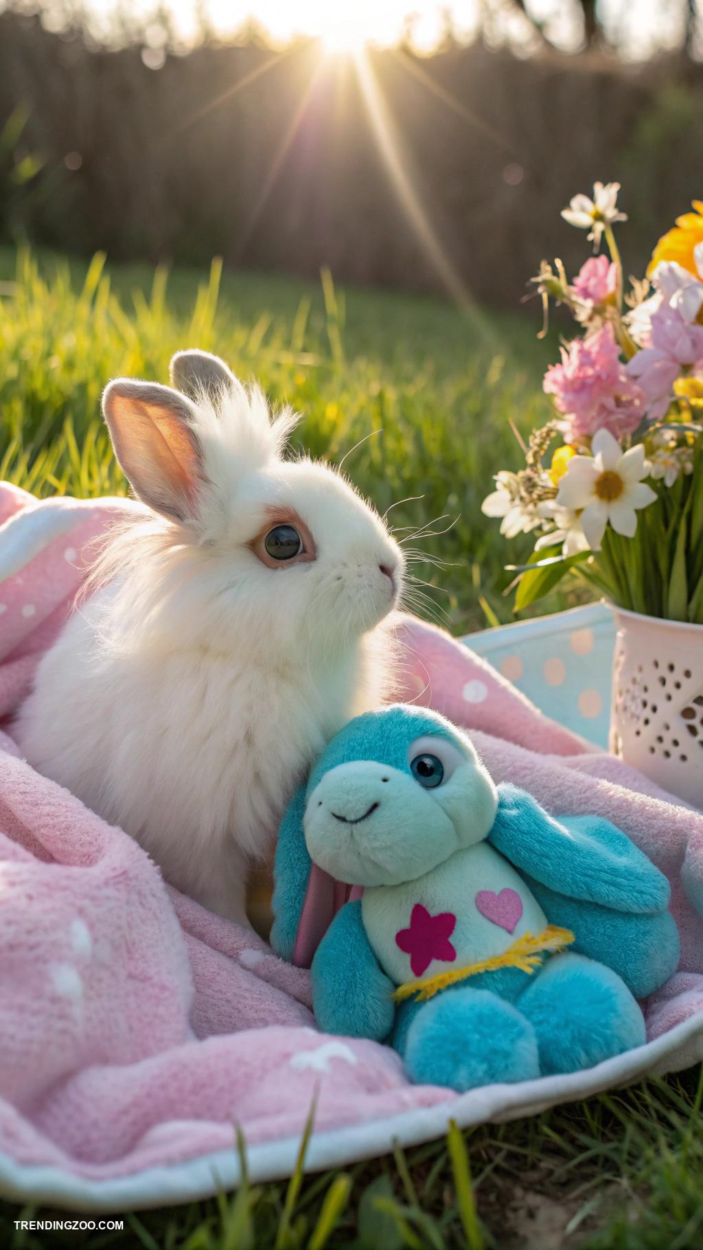 cute bunny pictures Bunny alongside a plush toy friend