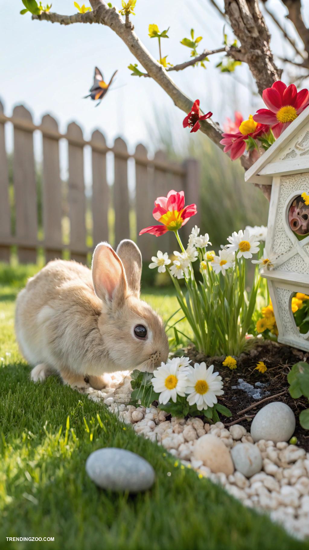 cute bunny pictures Rabbit exploring a mini garden