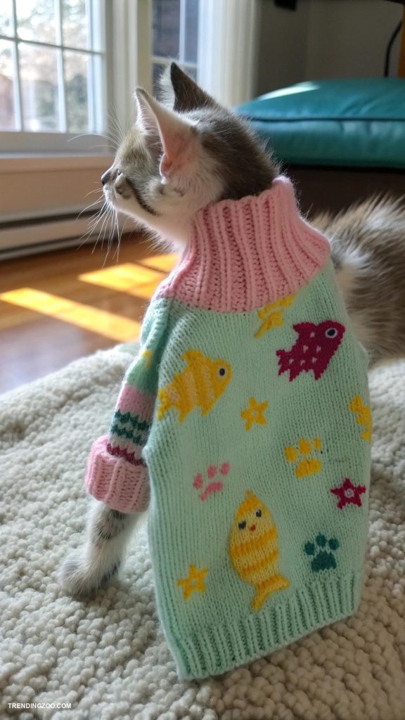 diy kitten clothes Knitted sweaters with fun patterns