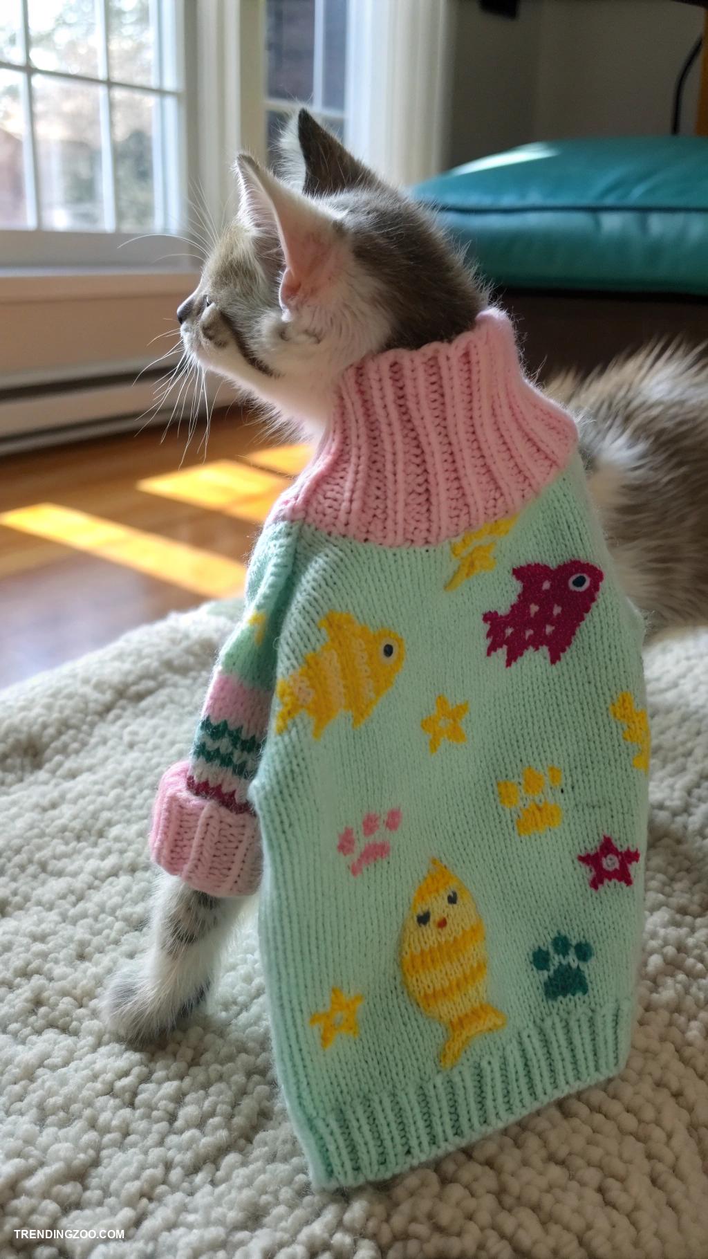 diy kitten clothes Knitted sweaters with fun patterns