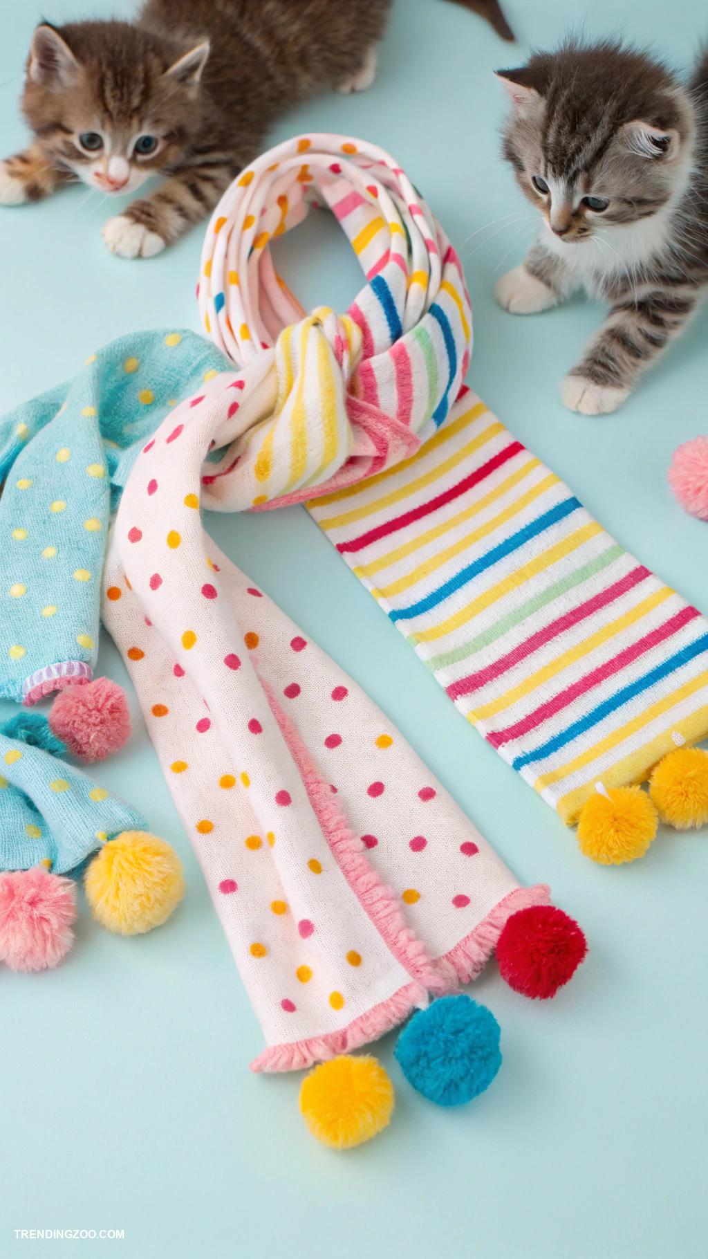 diy kitten clothes Scarves adorned with little pom poms
