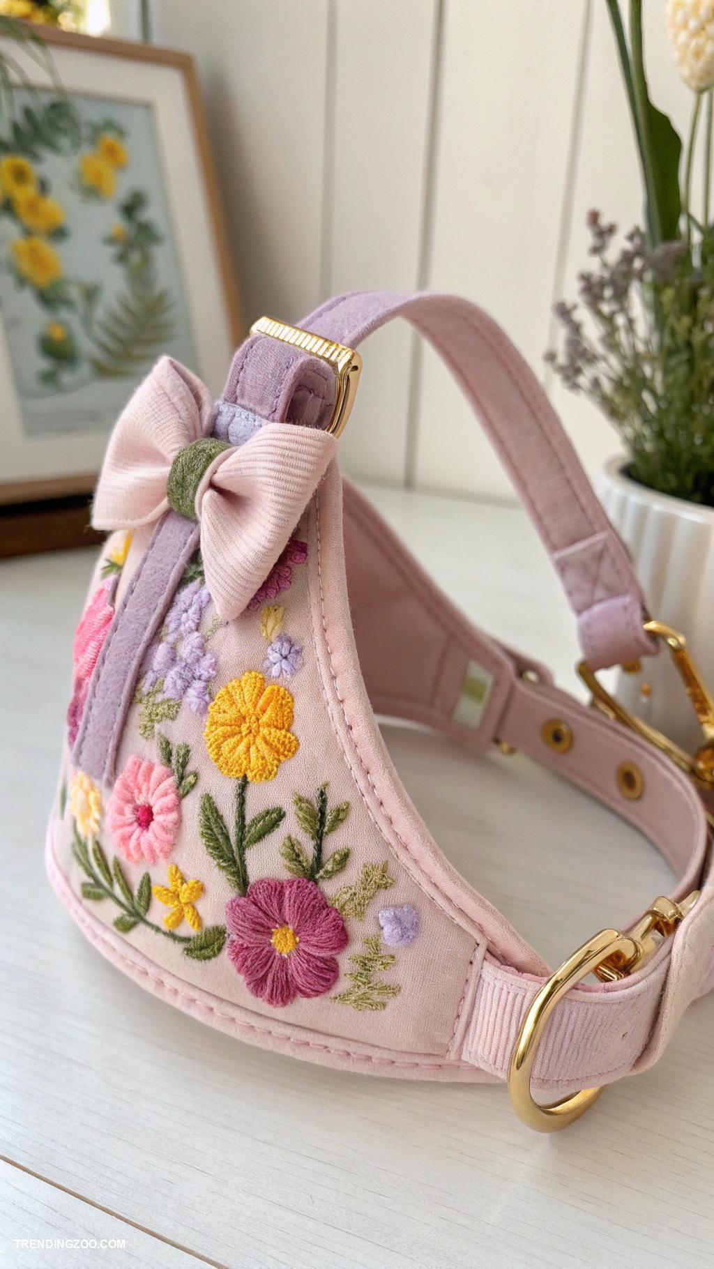 diy kitten harness Flower embroidered fabric harness for fashionistas