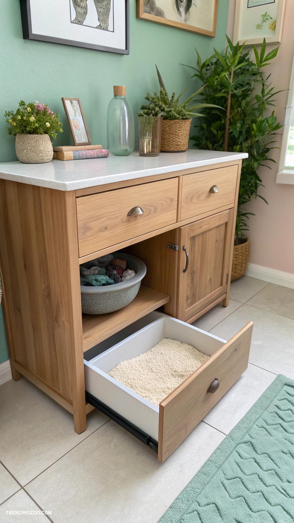 diy kitten litter box ideas Cleverly hidden drawer litter box solution