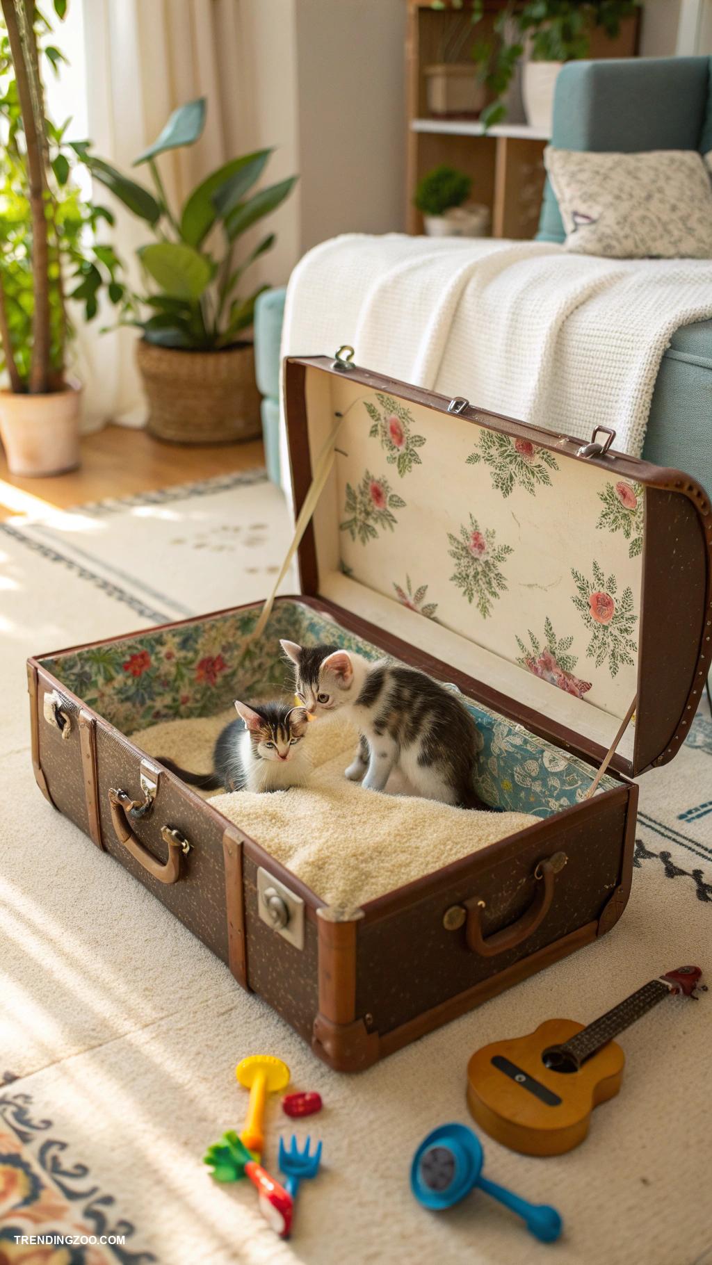 diy kitten litter box ideas Vintage suitcase transformed into litter box