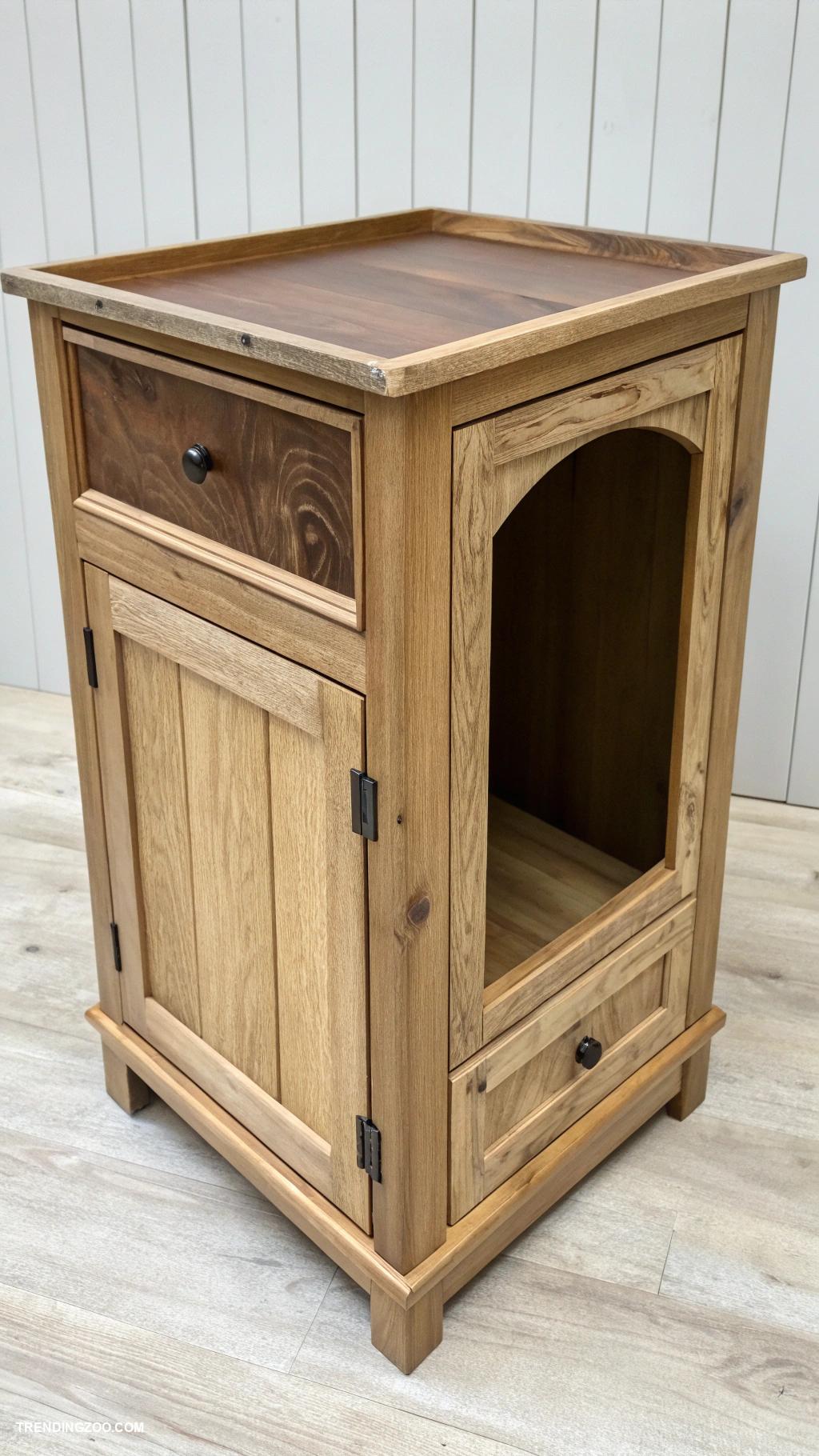 diy kitten litter box ideas Wooden cabinet with litter box opening