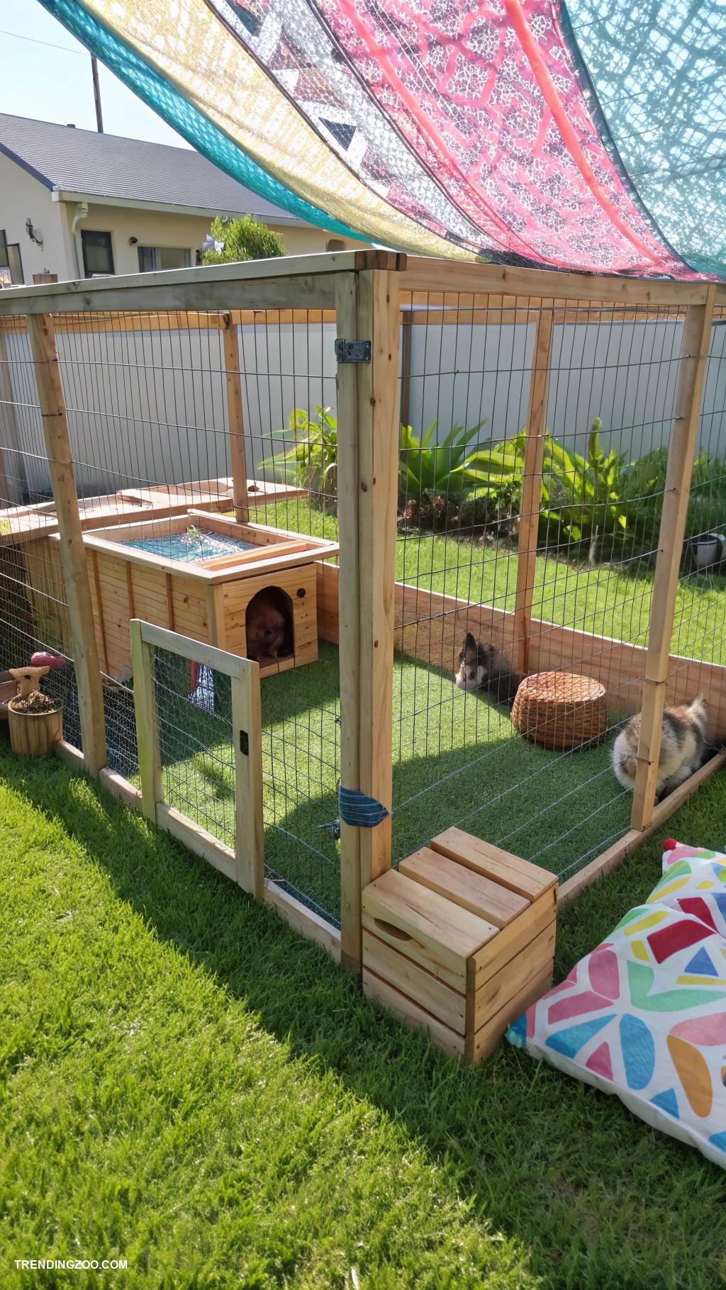 diy kitten playpen Outdoor pen with shade and hiding spots