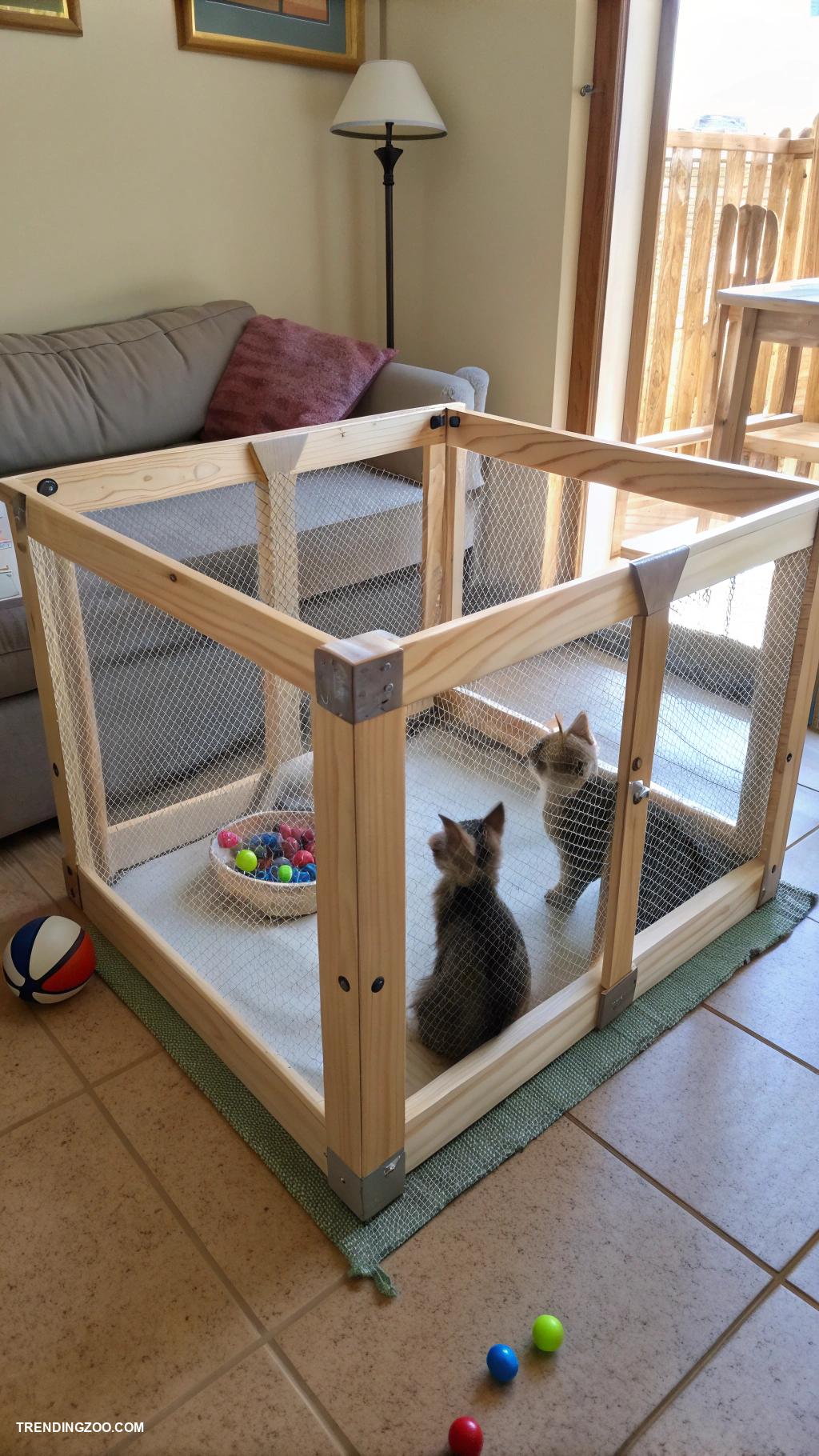 diy kitten playpen Wooden frame with mesh sides and roof