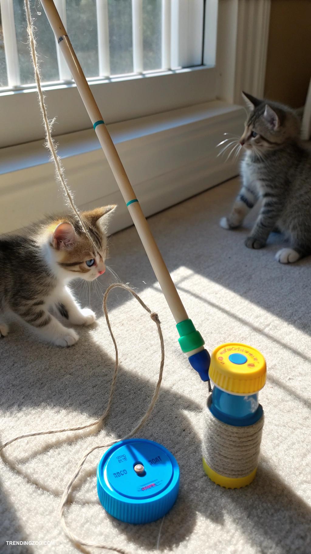 diy kitten toys Bottle cap fishing rod with string