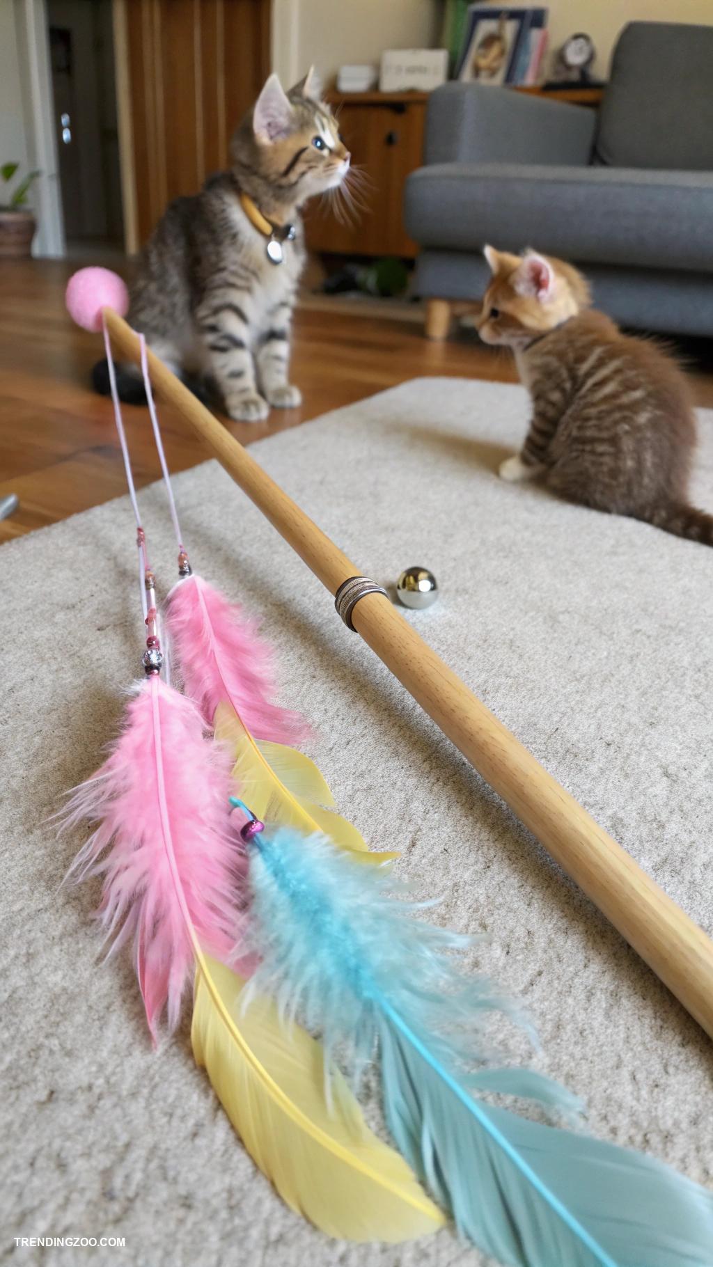 diy kitten toys Feathered wand with a bell attachment