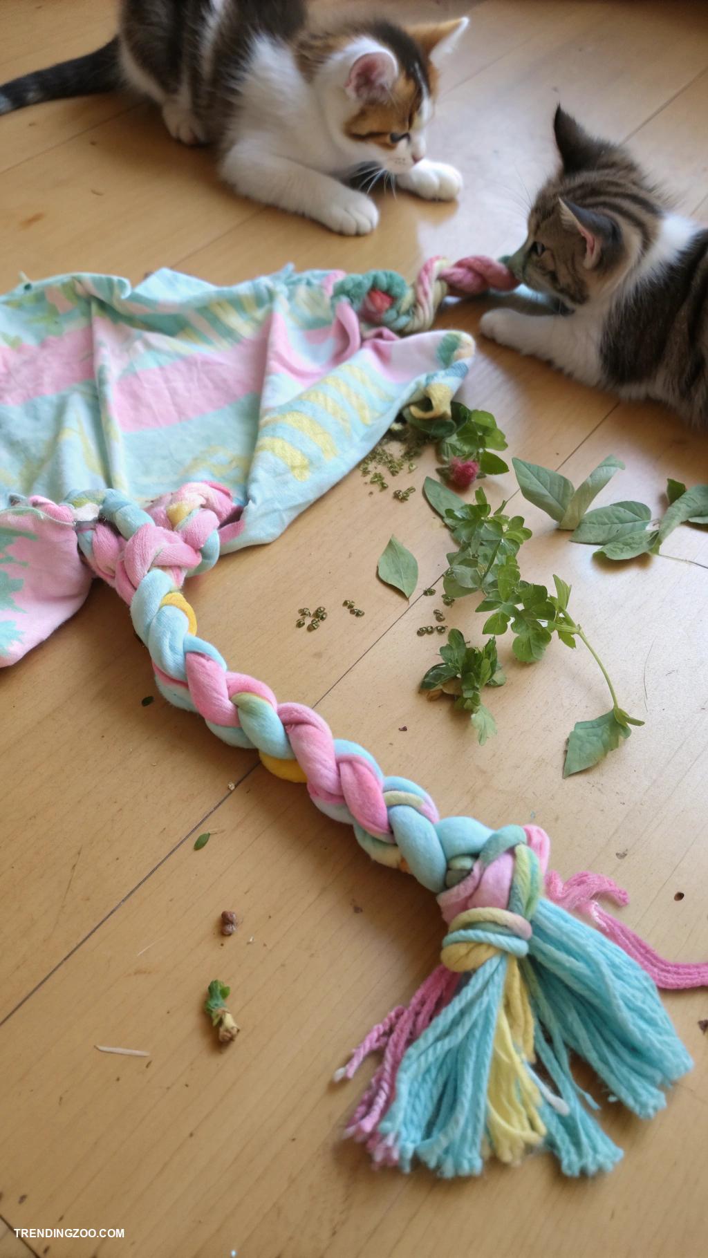 diy kitten toys Old t shirt braided into a toy