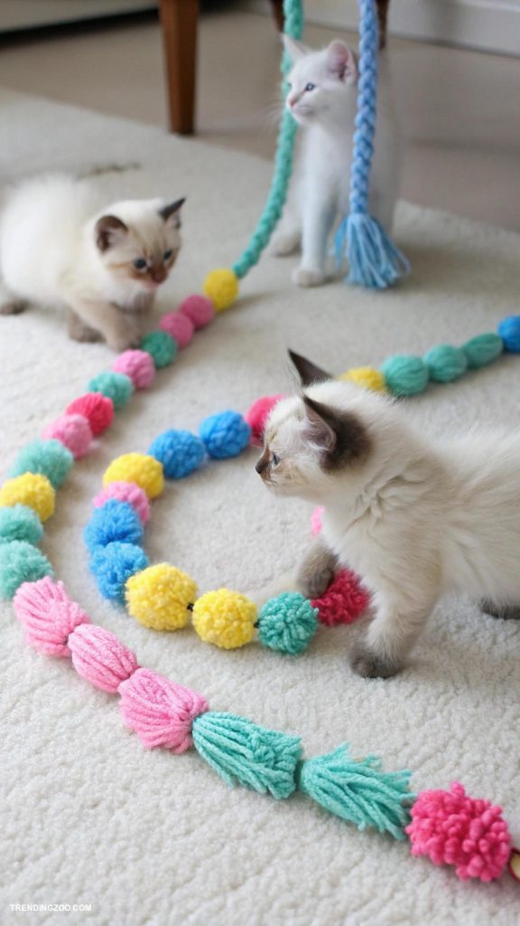 diy kitten toys Yarn garland for climbing and batting