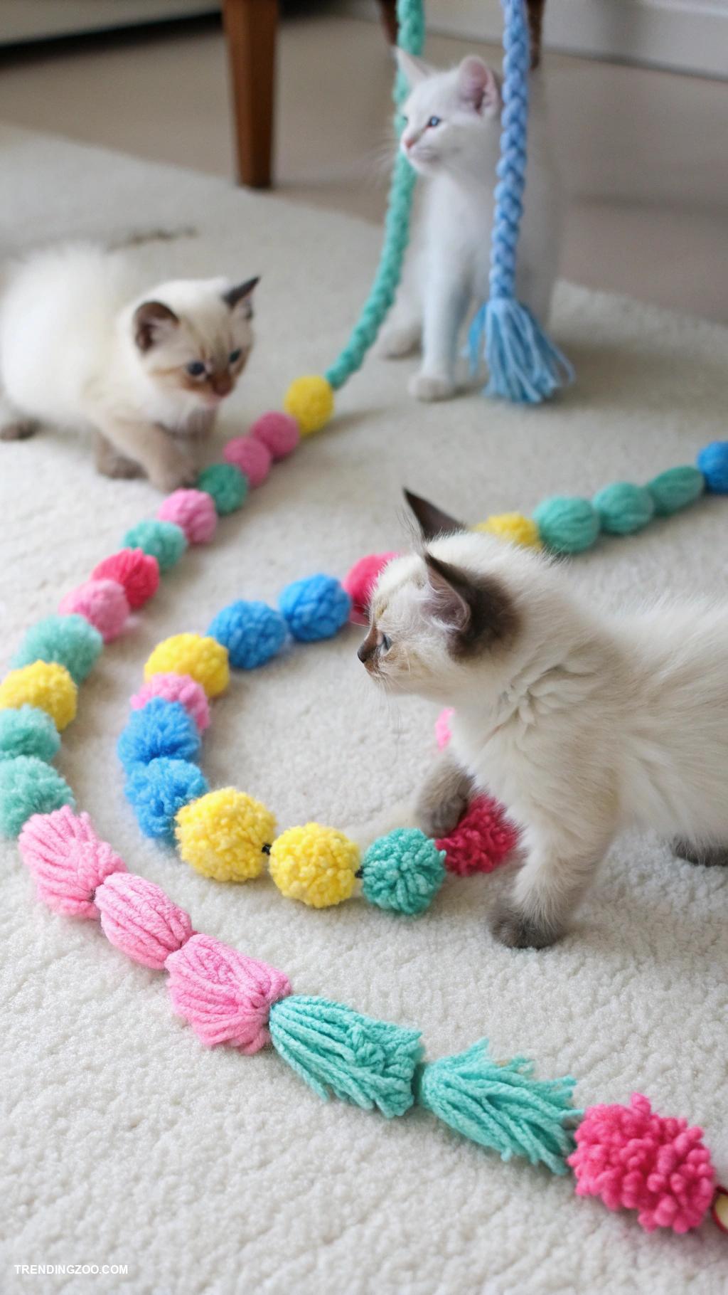 diy kitten toys Yarn garland for climbing and batting