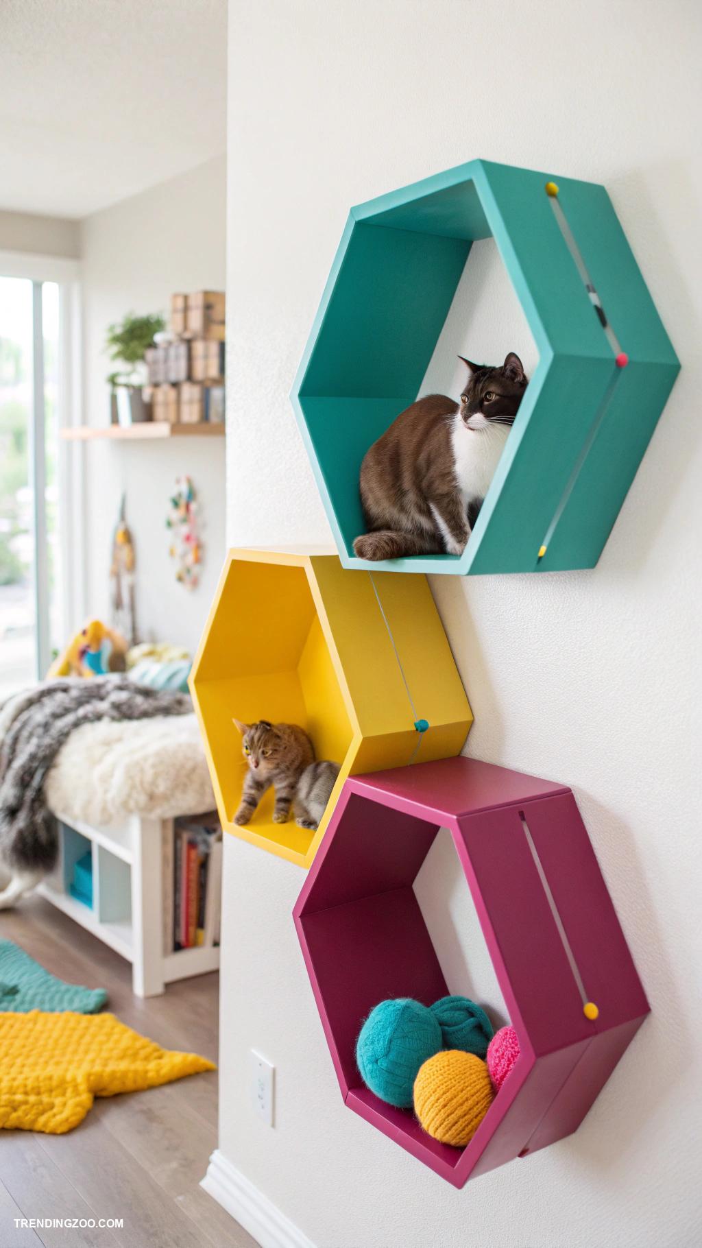 floating cat shelves Geometric floating shelves with vibrant colors