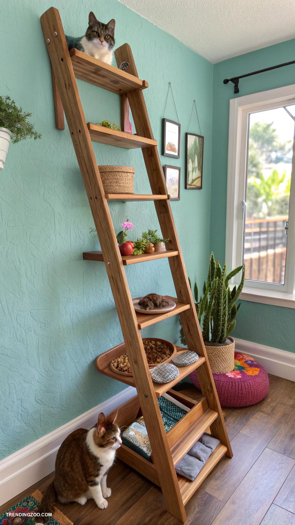 floating cat shelves Ladder style shelves for adventurous cats