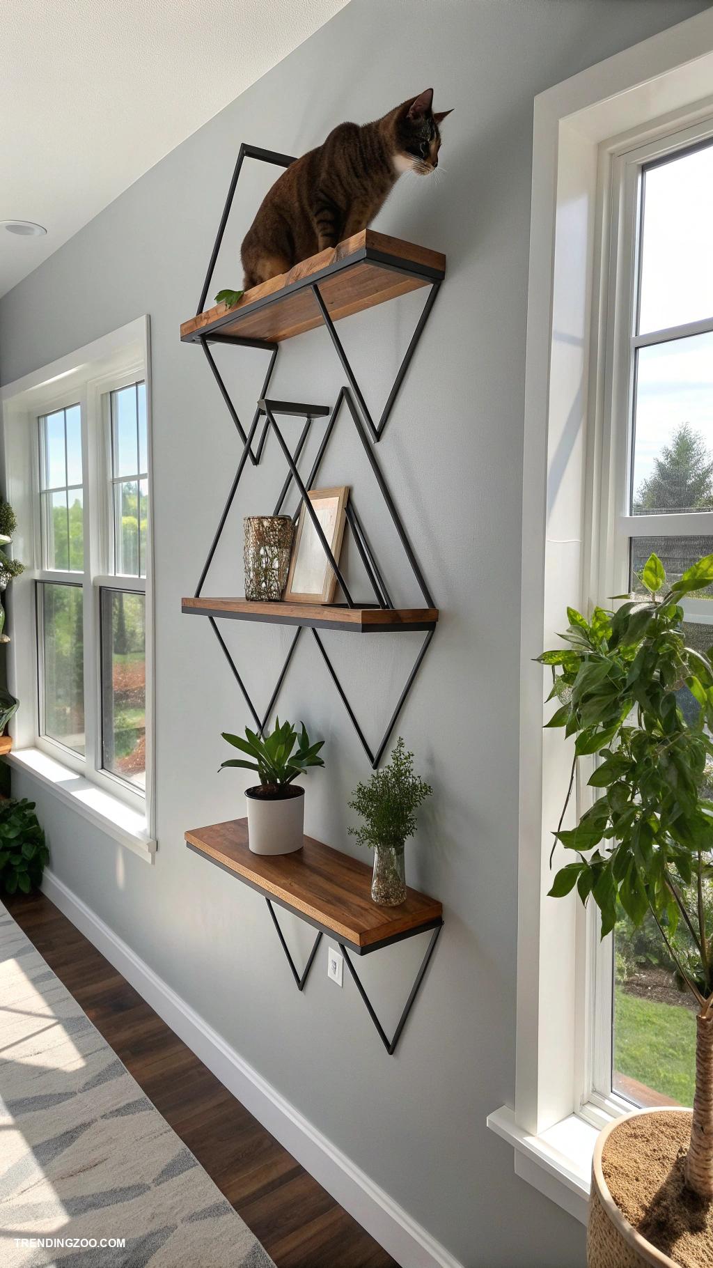 floating cat shelves Sleek angular designs for modern homes