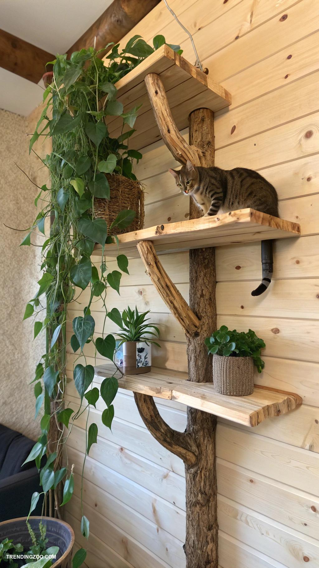 floating cat shelves Tree branch inspired shelf for rustic vibes