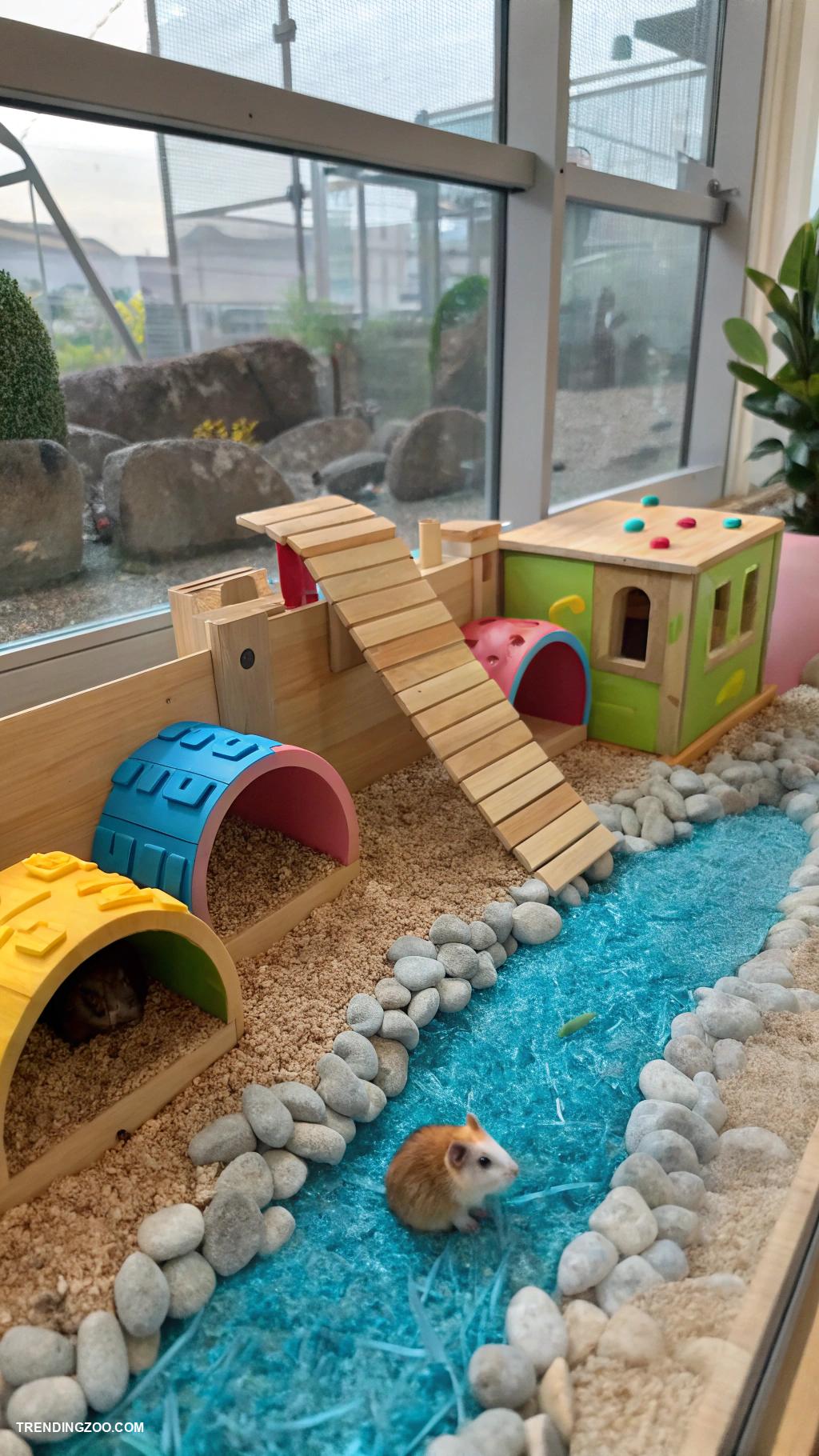 hamster with big eyes DIY hamster playground with mini obstacles