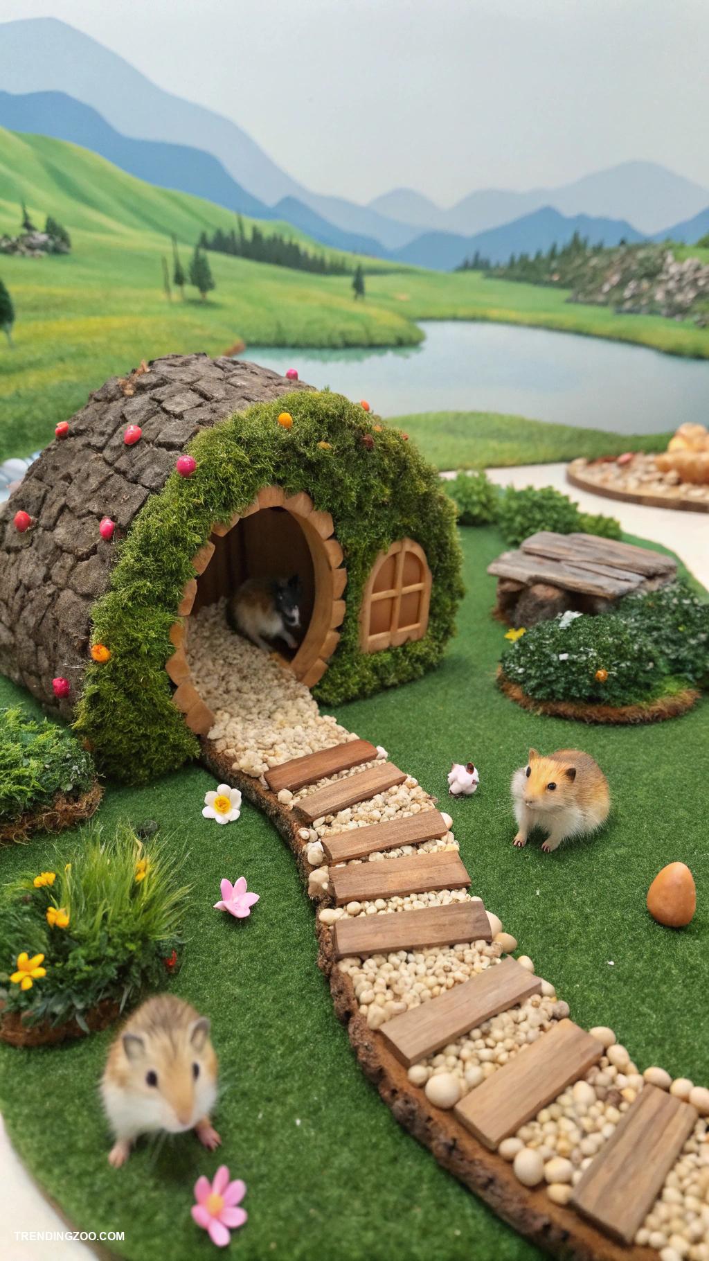 hamster with big eyes Miniature landscape for hamsters to explore