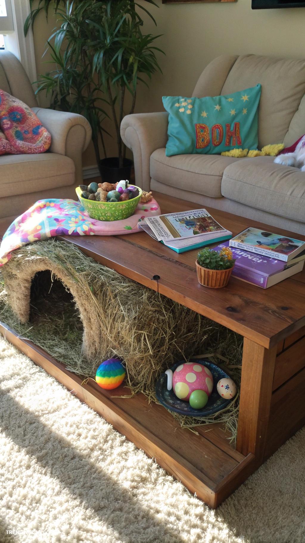 indoor bunny habitat ideas Cozy burrow hideaway under the coffee table